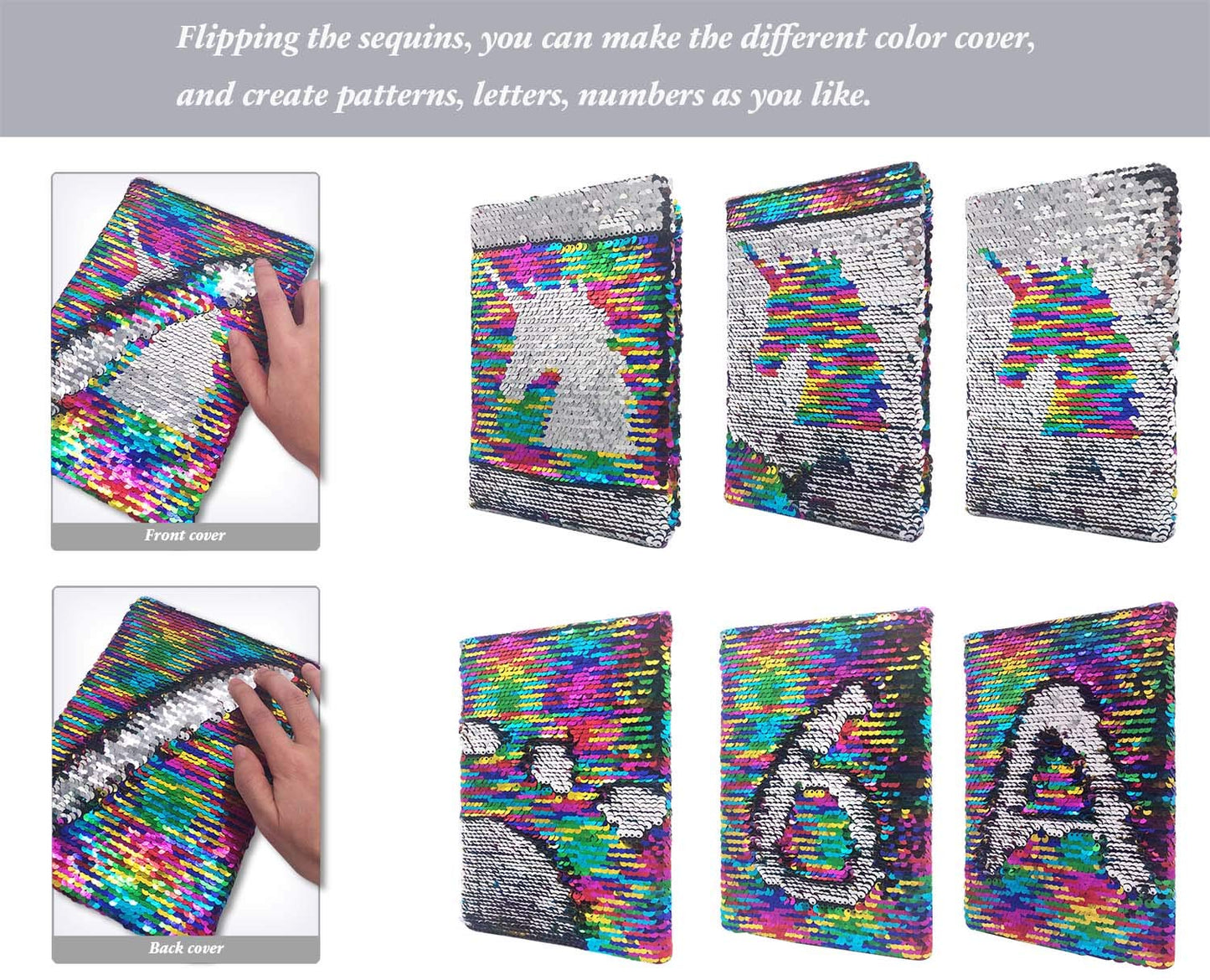 GINMLYDA Sequin Girls Journal for Kids — Reversible Unicorn Sequins, 160 Lined Pages, 8.5x5.5 Inches