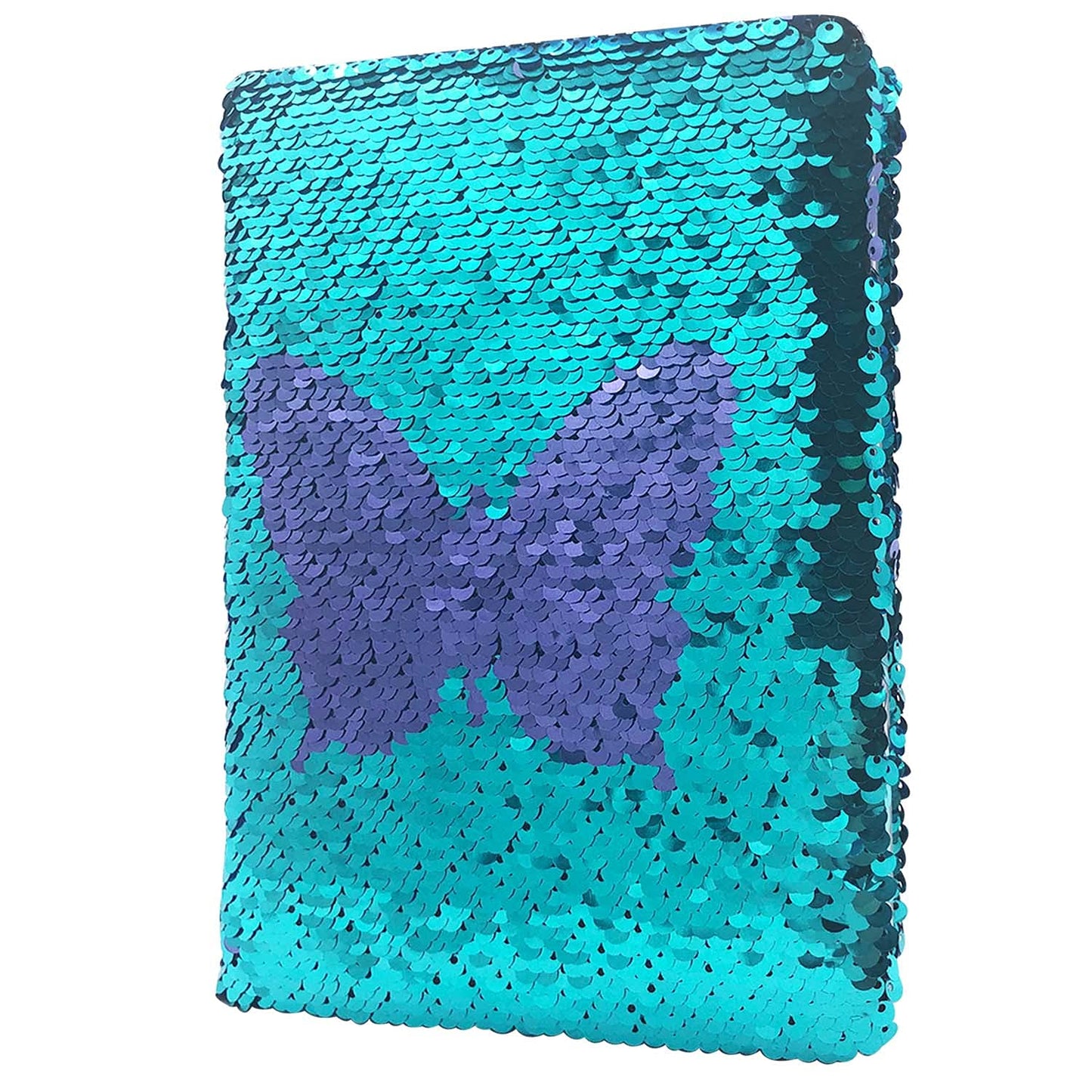 GINMLYDA Sequin Girls Journal for Kids – Butterfly Reversible Flip, 160 Lined Pages, 8.25x5.5 Inches, Purple-Blue