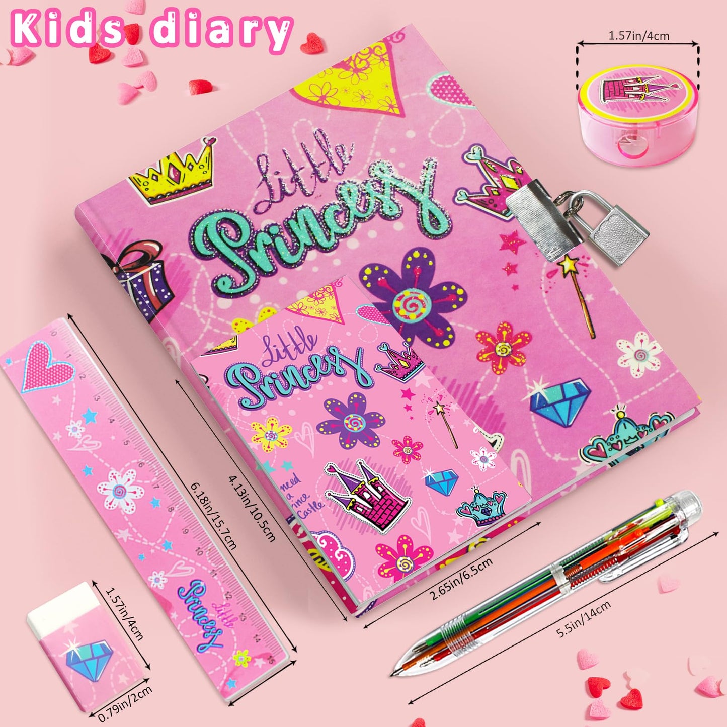 GINMLYDA Girls Diary with Lock – Princess Secret Diary Set for Girls 6-10