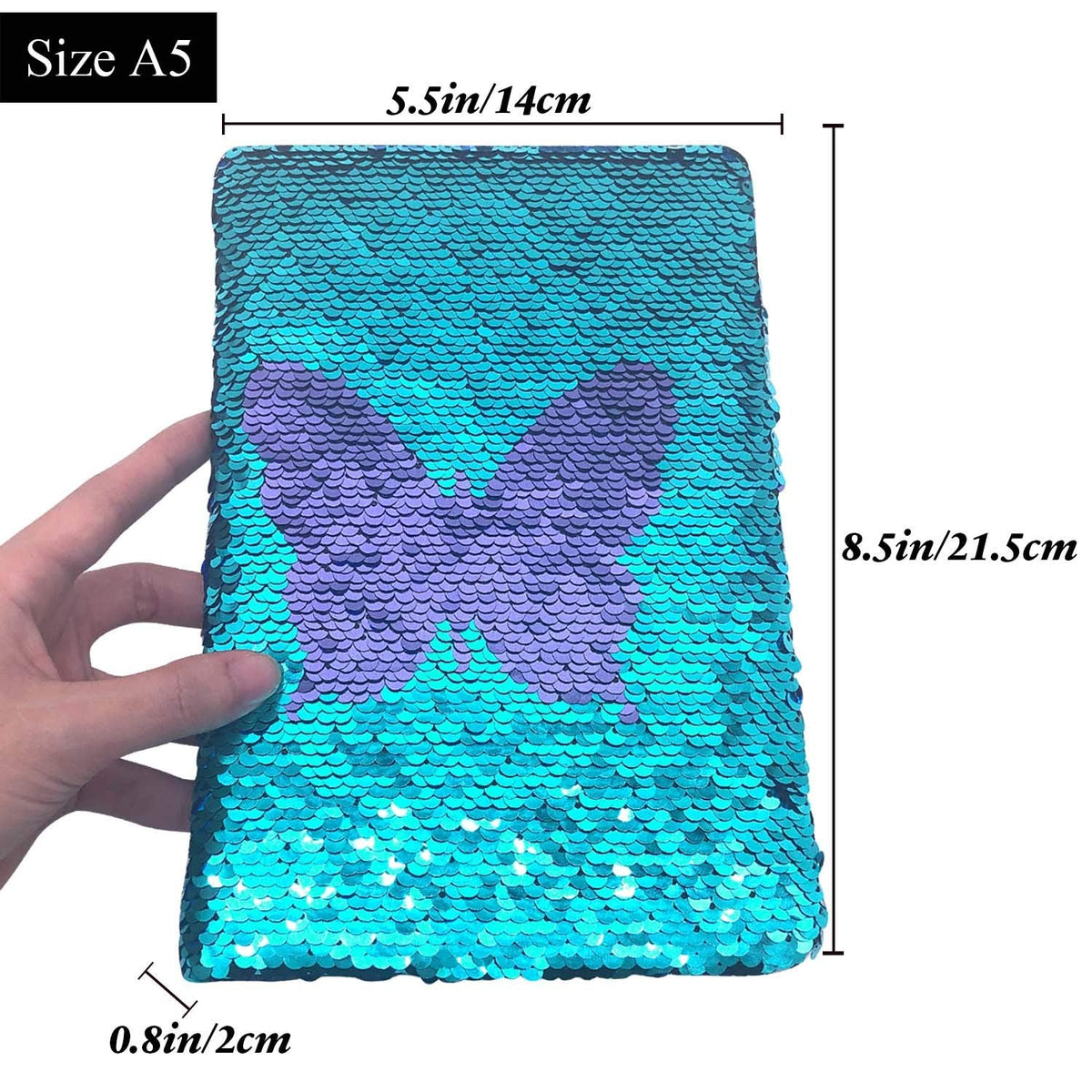 GINMLYDA Sequin Girls Journal for Kids – Butterfly Reversible Flip, 160 Lined Pages, 8.25x5.5 Inches, Purple-Blue