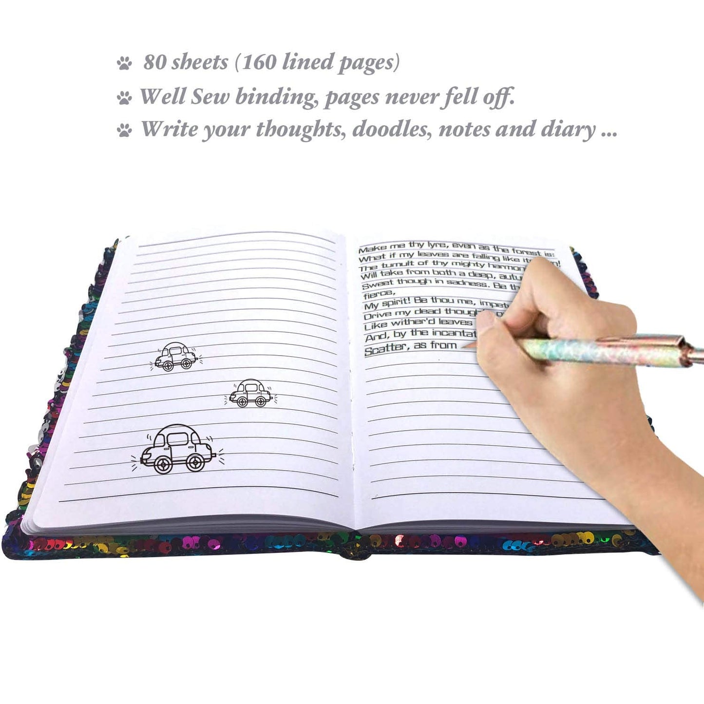 GINMLYDA Sequin Girls Journal for Kids — Reversible Unicorn Sequins, 160 Lined Pages, 8.5x5.5 Inches