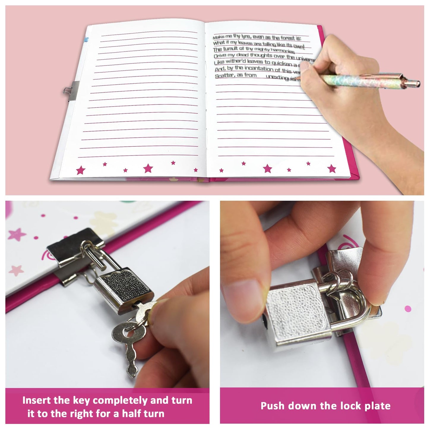GINMLYDA Girls Diary with Lock – Unicorn Journal 160 Pages, 7.1x5.3, Gift for Kids 6-12
