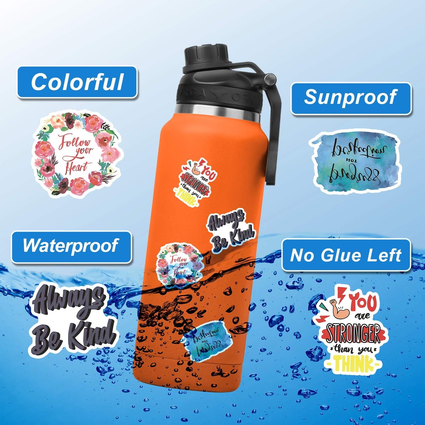 Giogyebit 100pcs Inspirational Stickers – Motivational Quotes Vinyl Decals for Water Bottles & Laptops