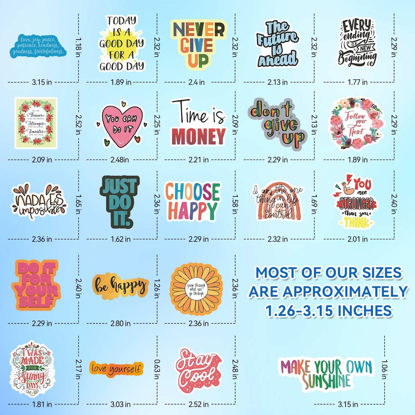 Giogyebit 100pcs Inspirational Stickers – Motivational Quotes Vinyl Decals for Water Bottles & Laptops