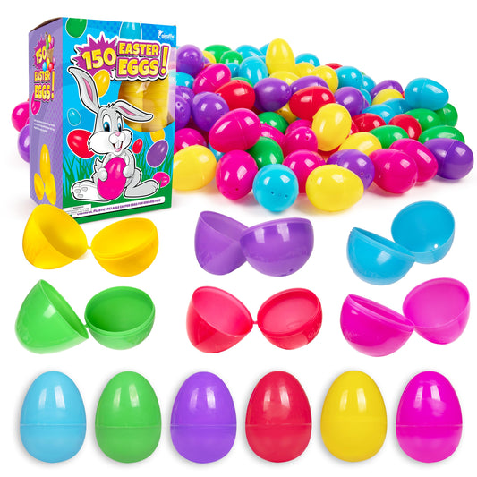Giraffe Manufacturing 150-Pack 2.3-Inch Hinged Easter Eggs – Assorted Bright Colors for Egg Hunts, Party Favors & Classroom Rewards