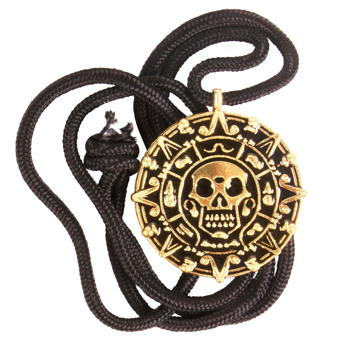Giraffe Manufacturing Medallion Pirate Skull Necklace Pendant with Black Cord – Gold Pirate Jewelry for Women & Men