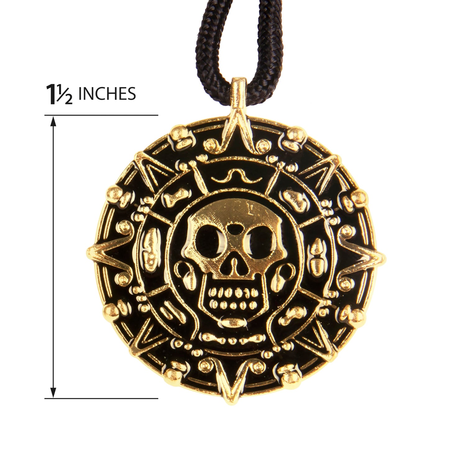 Giraffe Manufacturing Medallion Pirate Skull Necklace Pendant with Black Cord – Gold Pirate Jewelry for Women & Men
