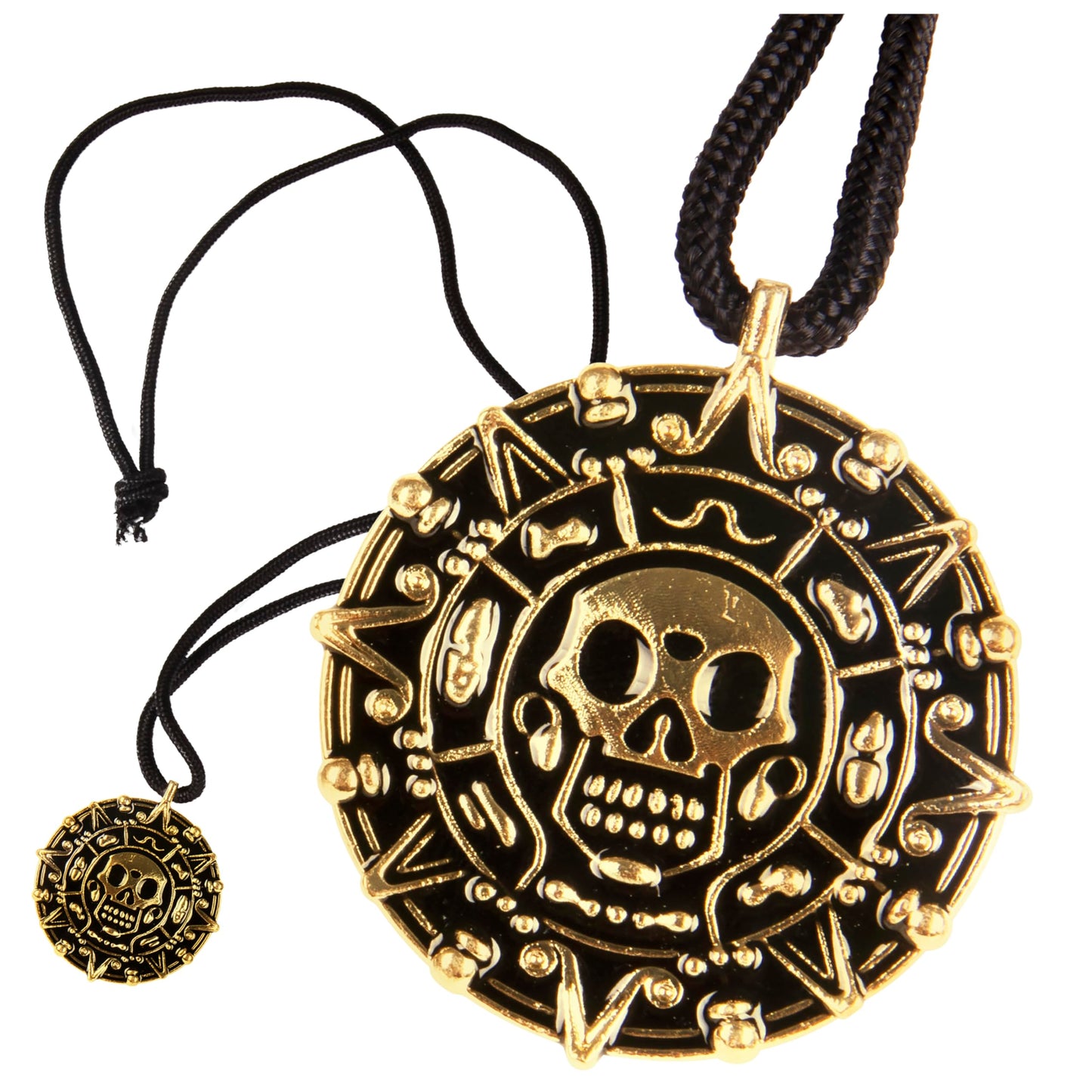 Giraffe Manufacturing Medallion Pirate Skull Necklace Pendant with Black Cord – Gold Pirate Jewelry for Women & Men