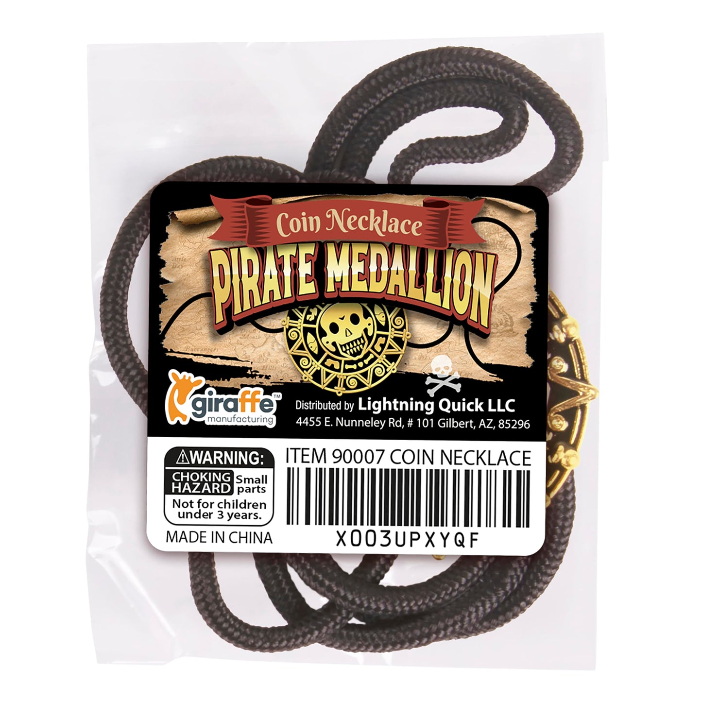 Giraffe Manufacturing Medallion Pirate Skull Necklace Pendant with Black Cord – Gold Pirate Jewelry for Women & Men