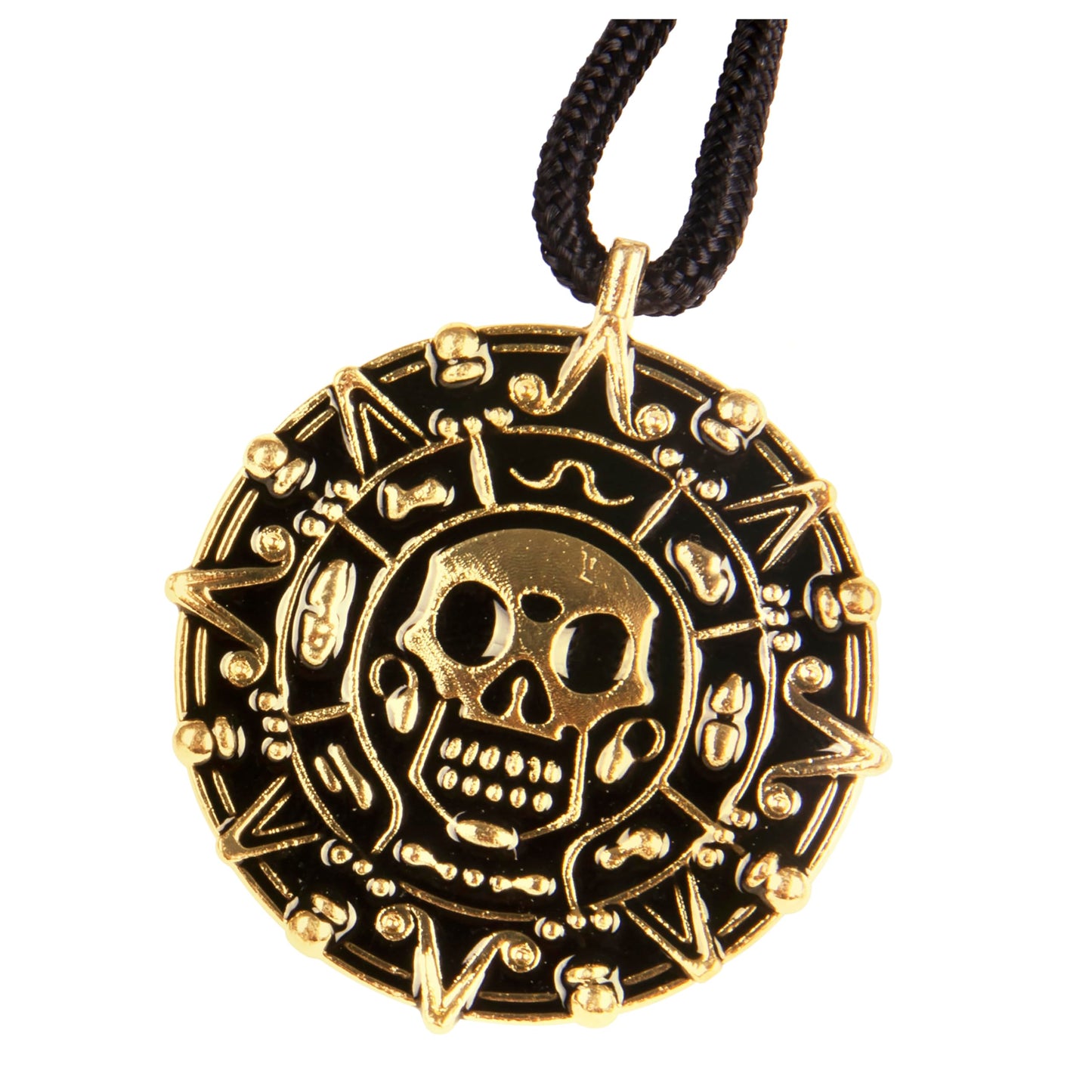 Giraffe Manufacturing Medallion Pirate Skull Necklace Pendant with Black Cord – Gold Pirate Jewelry for Women & Men
