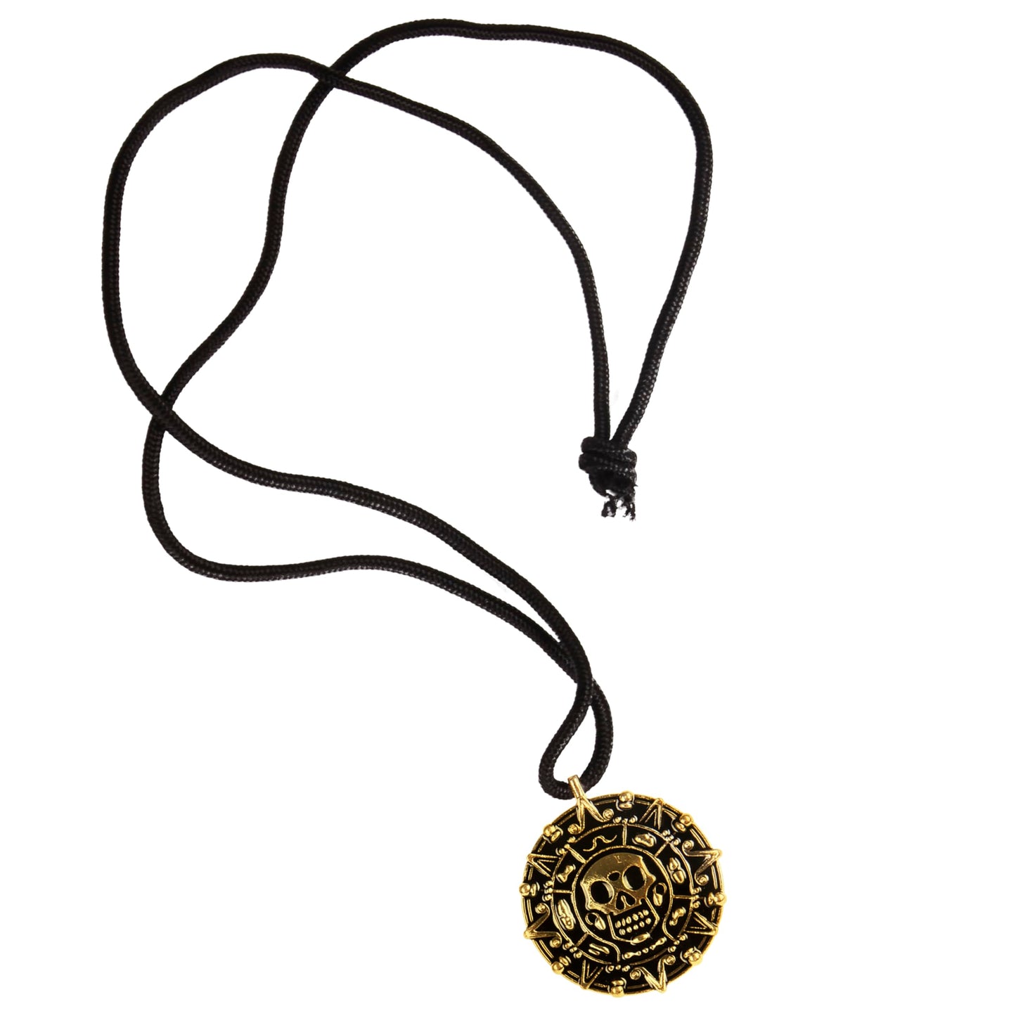Giraffe Manufacturing Medallion Pirate Skull Necklace Pendant with Black Cord – Gold Pirate Jewelry for Women & Men