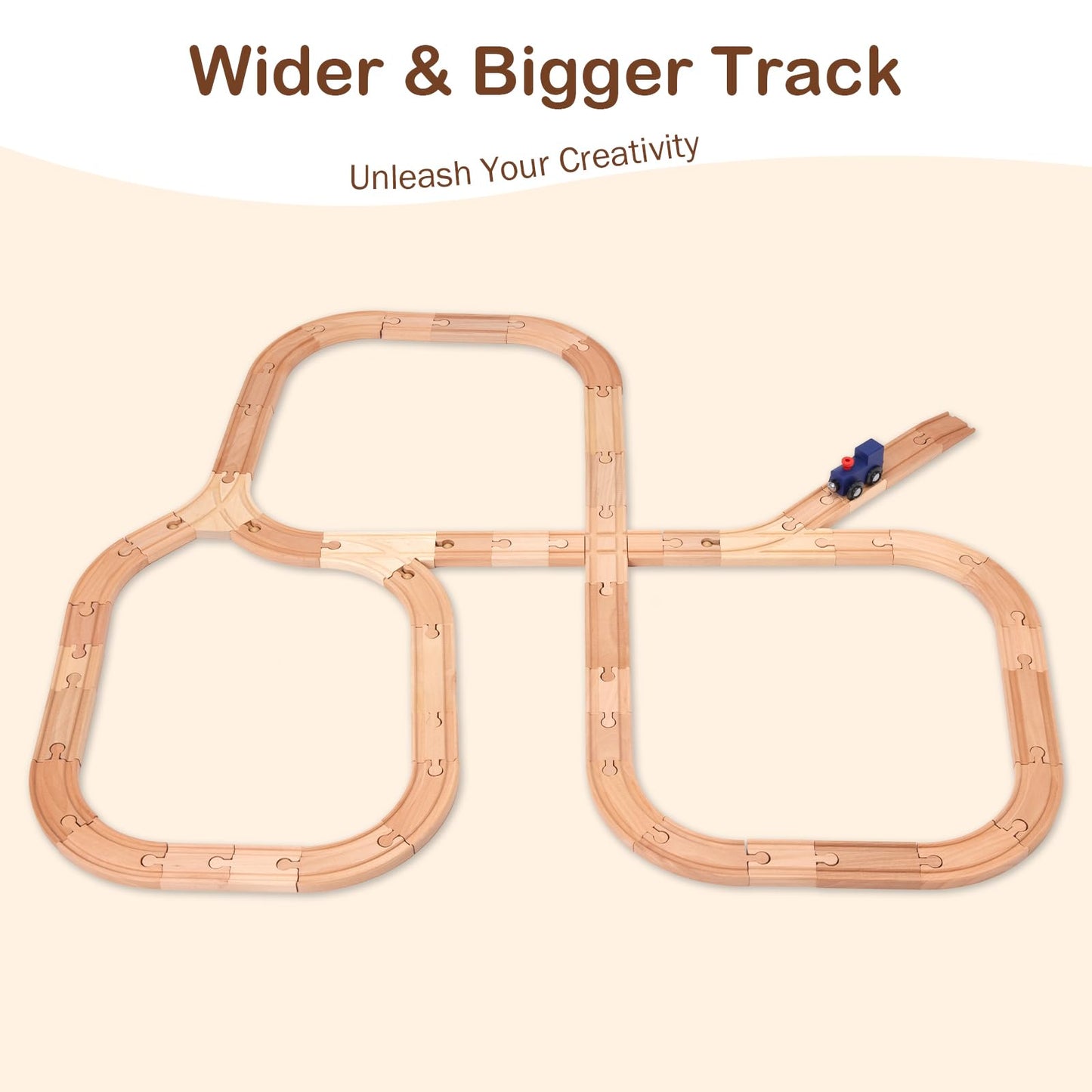 GIRAVO Wooden Train Track Set 53pcs – Compatible with Melissa & Doug, Brio & Thomas | Montessori Toy