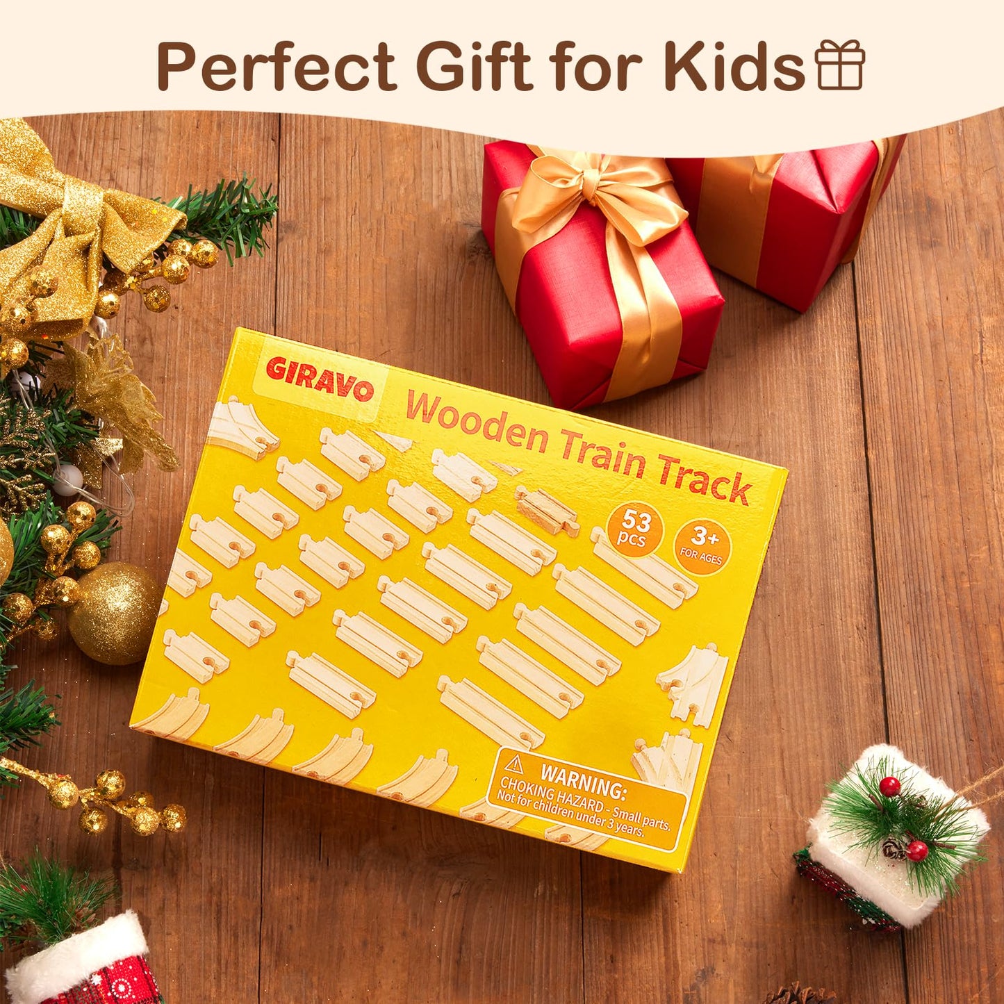 GIRAVO Wooden Train Track Set 53pcs – Compatible with Melissa & Doug, Brio & Thomas | Montessori Toy
