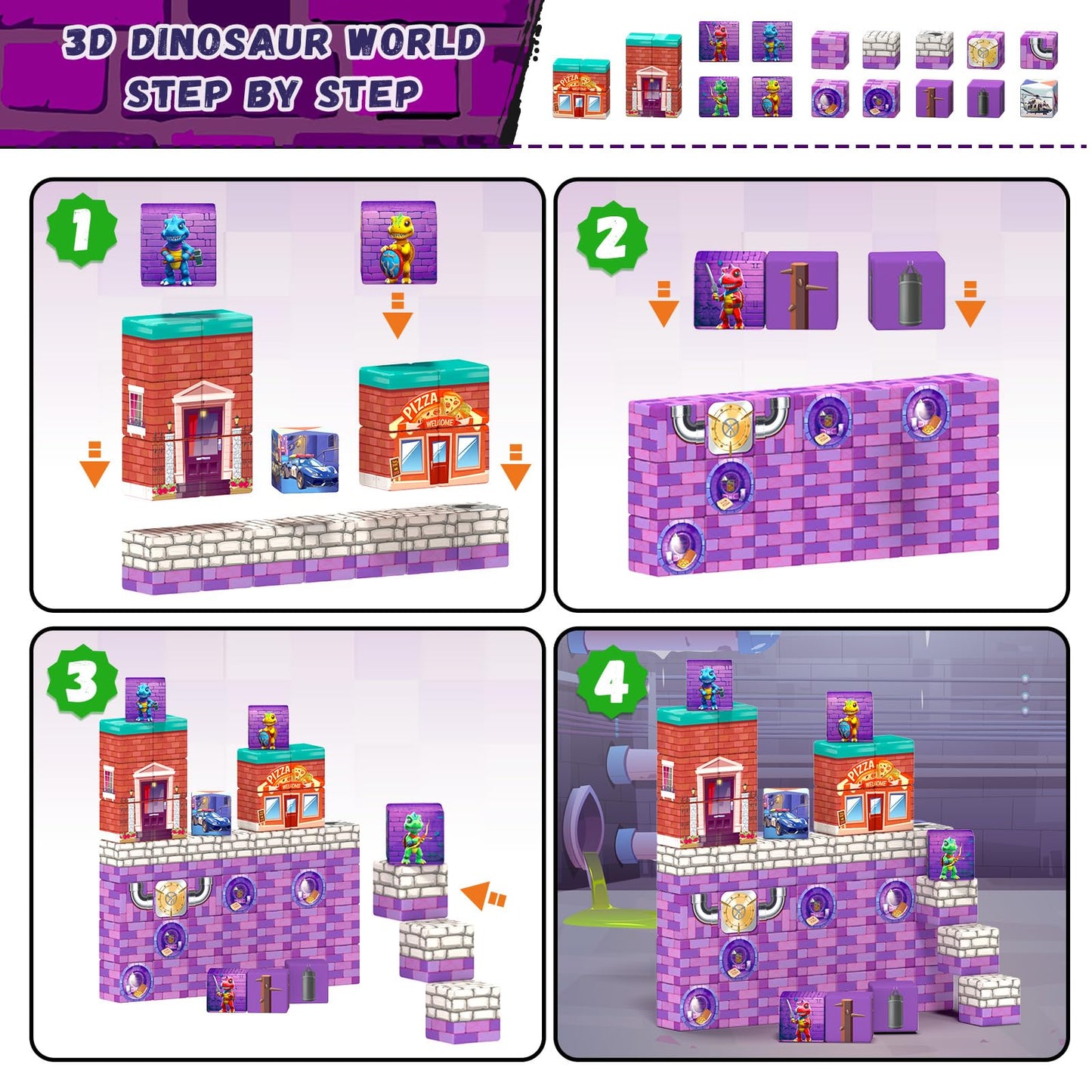 Girigi 48PCS Magnetic Blocks – Dino Adventure STEM Toys for Kids Aged 3-6
