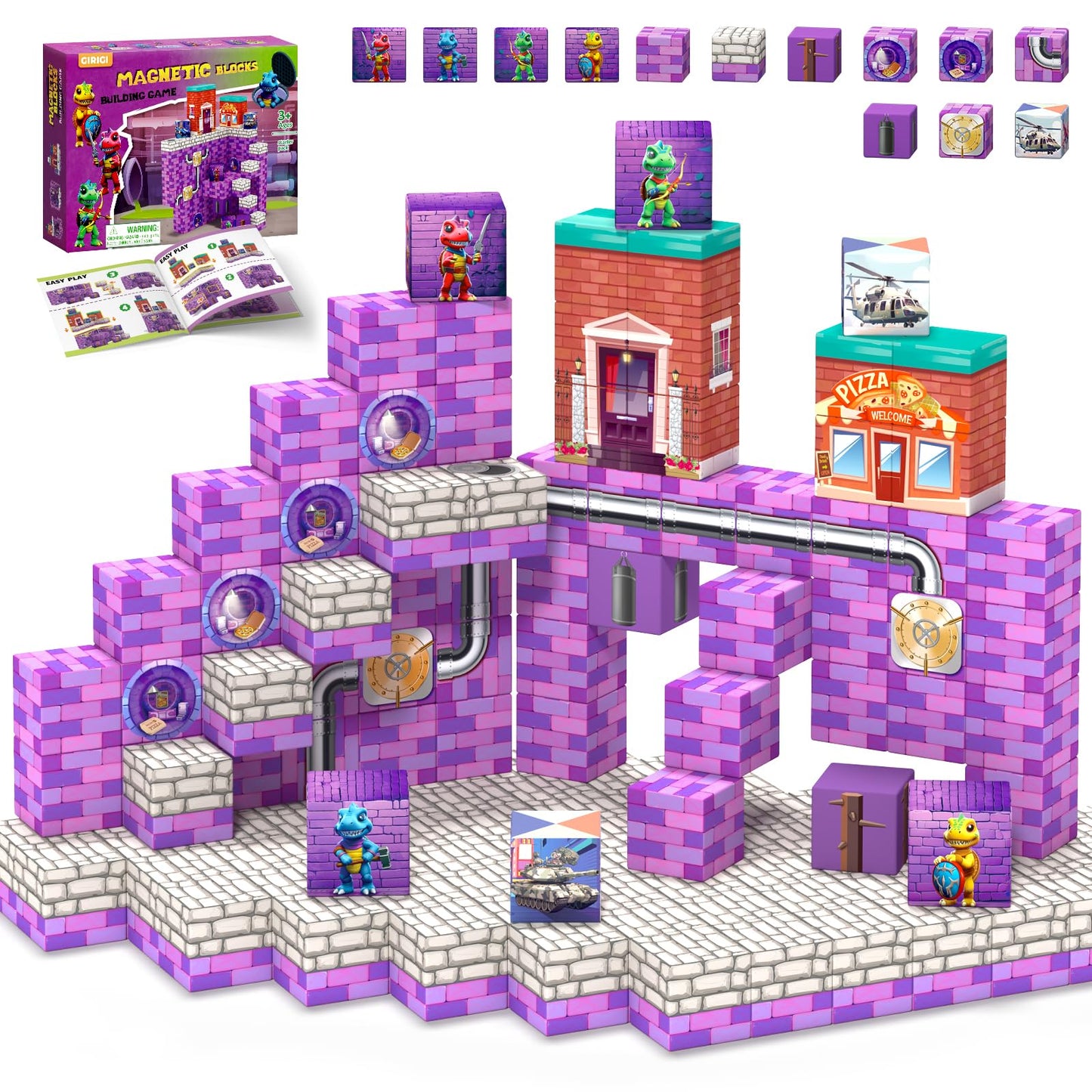 Girigi 48PCS Magnetic Blocks – Dino Adventure STEM Toys for Kids Aged 3-6