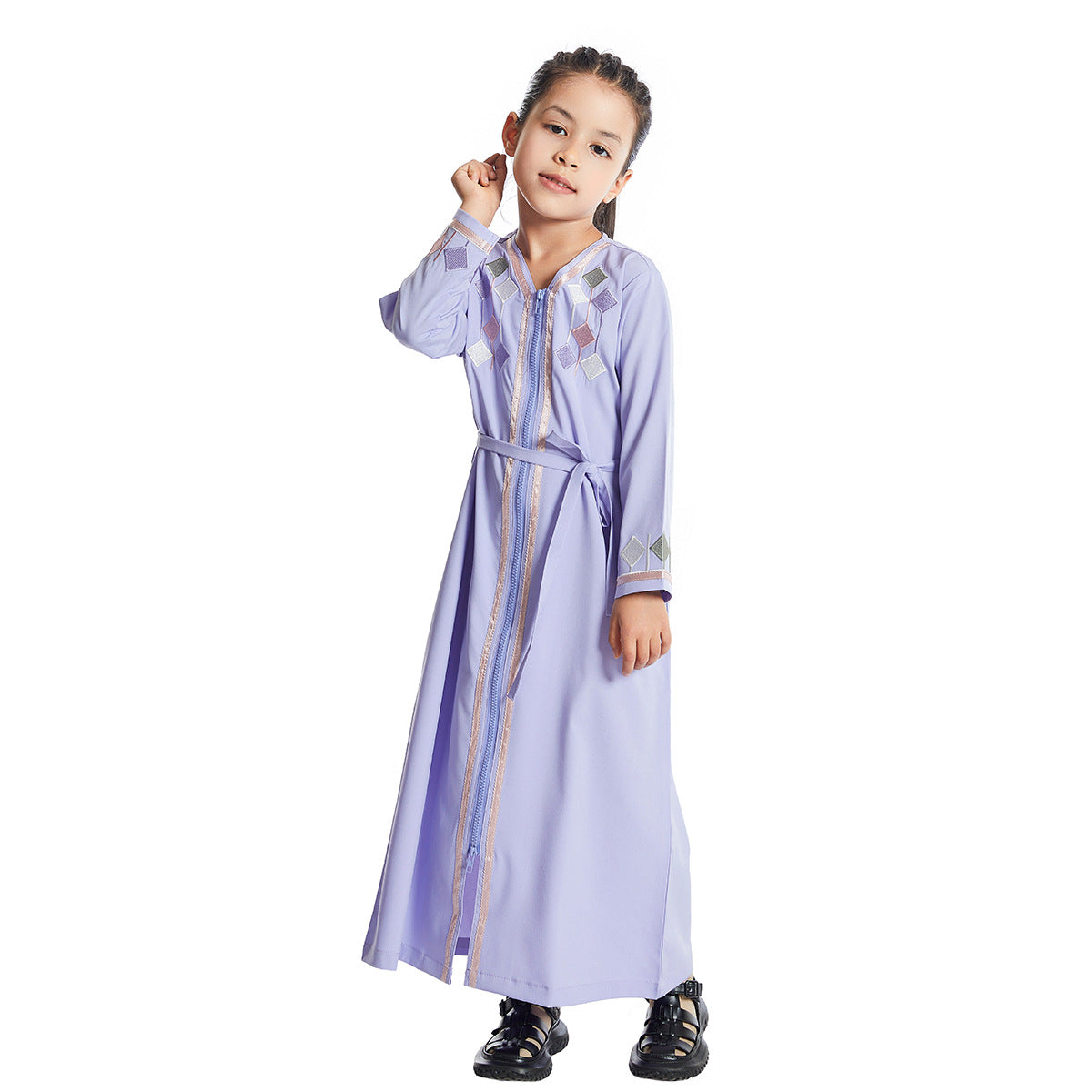 Girls' Embroidered Zippered Abaya - Premium Kids' Modest Hijab Dress