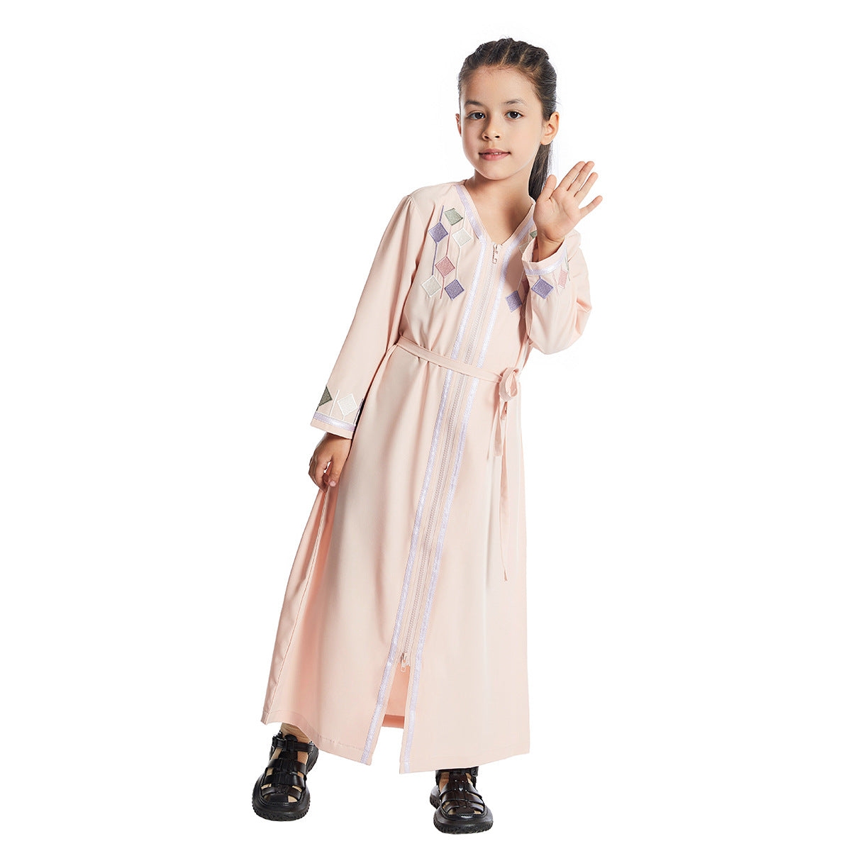 Girls' Embroidered Zippered Abaya - Premium Kids' Modest Hijab Dress