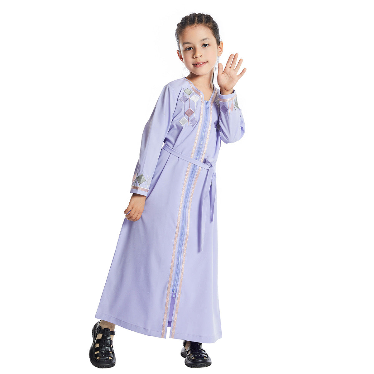 Girls' Embroidered Zippered Abaya - Premium Kids' Modest Hijab Dress