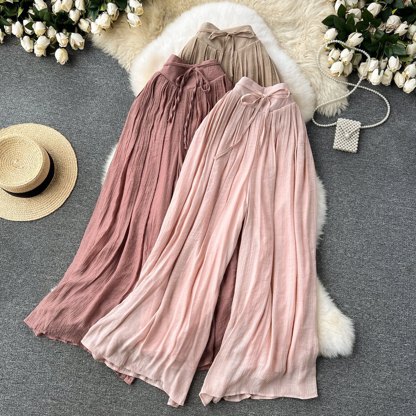 Girls' Lightweight High Waist Chiffon Pants