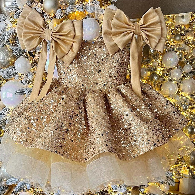 Girls' Princess Dress with Sequined Bow