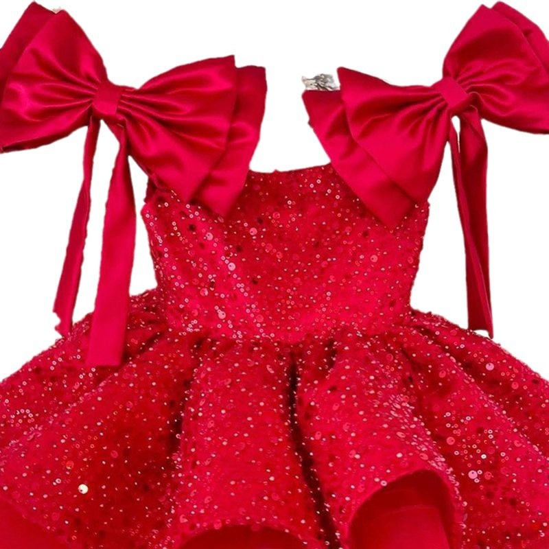 Girls' Princess Dress with Sequined Bow