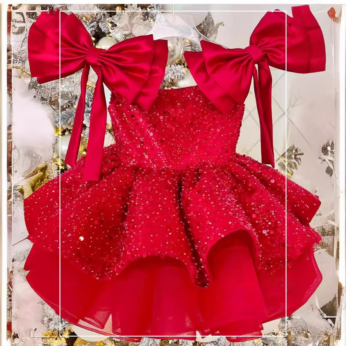 Girls' Princess Dress with Sequined Bow