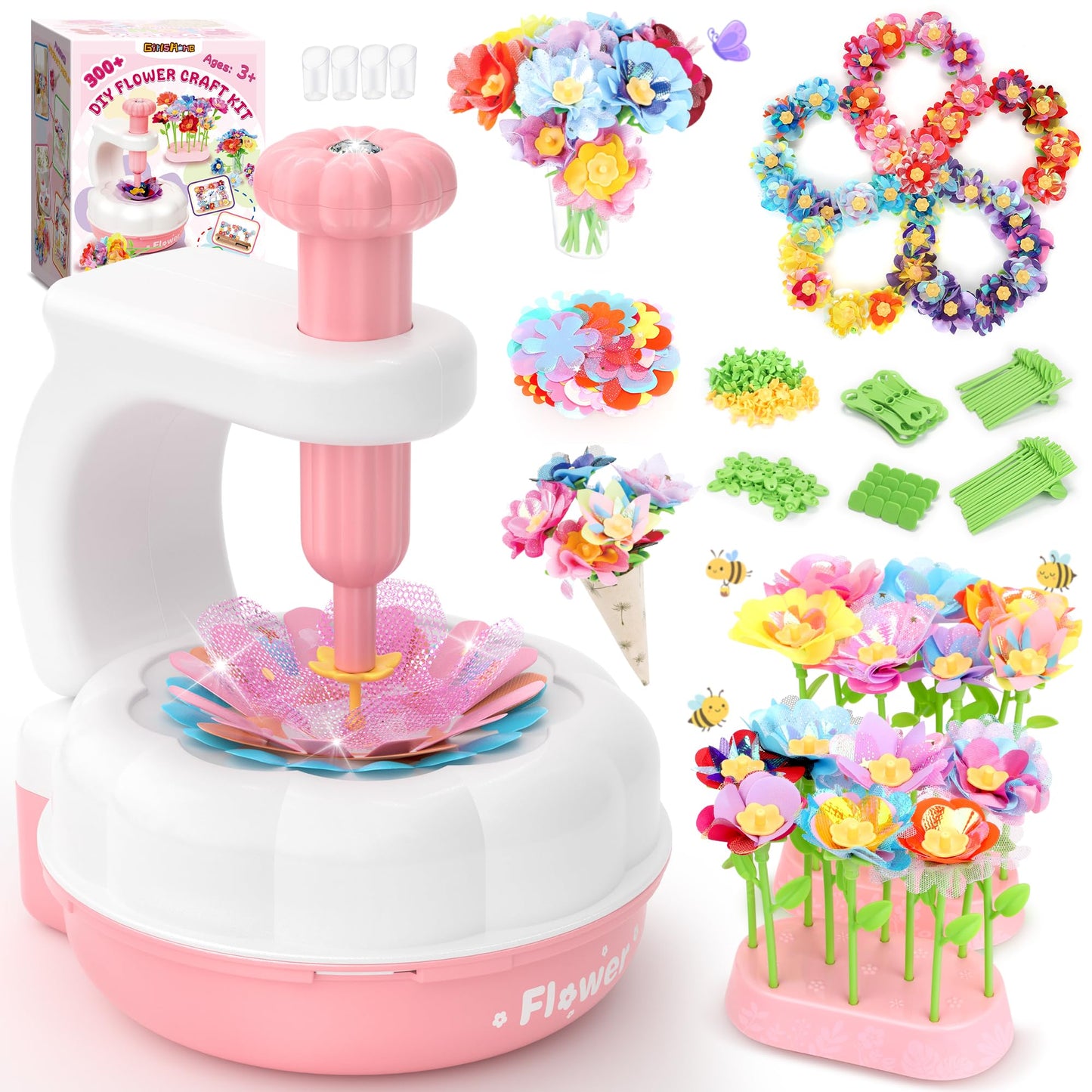 GirlsHome 300+PCS Fabric Flower Bouquets Kit | DIY Flower Making & STEM Crafts for Kids