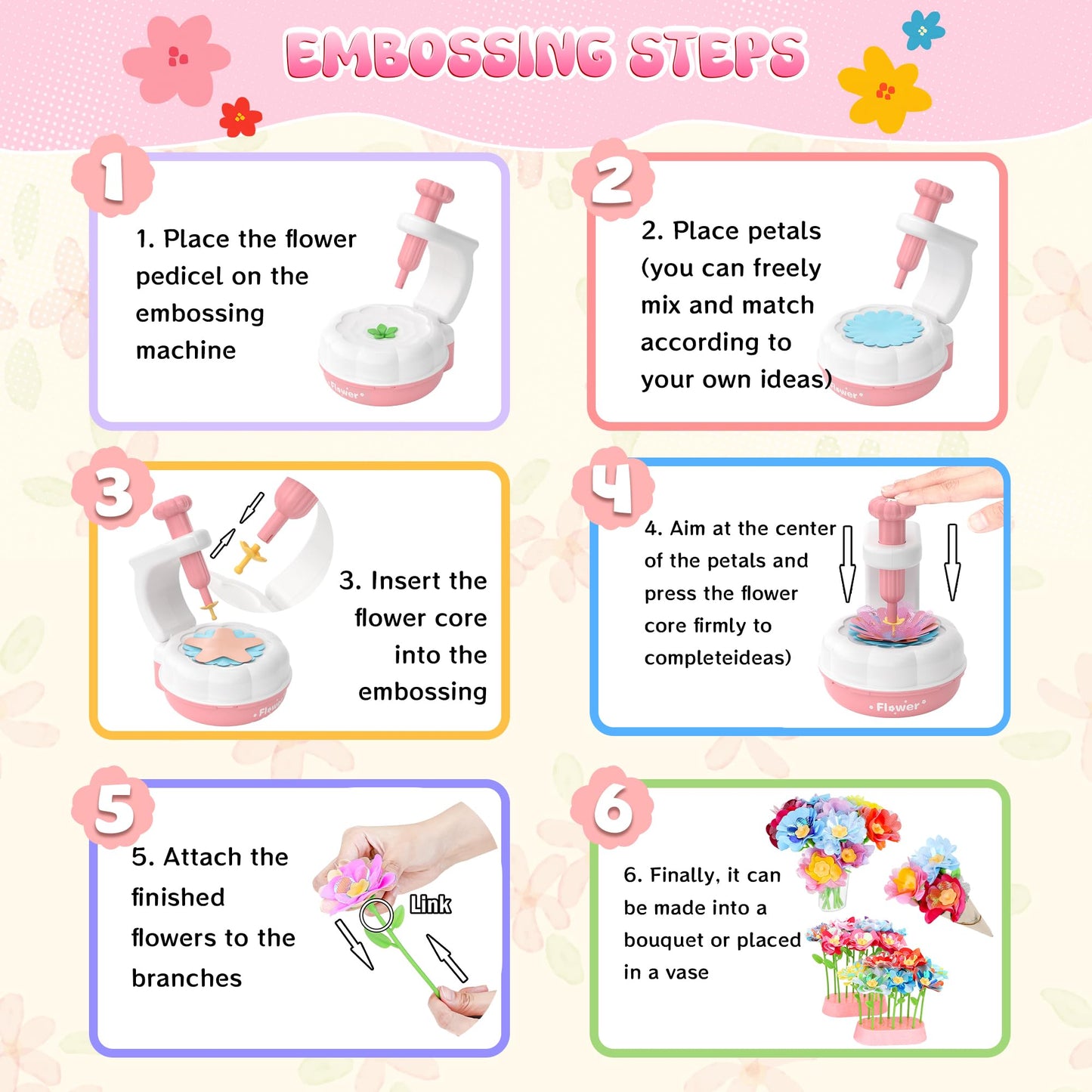GirlsHome 300+PCS Fabric Flower Bouquets Kit | DIY Flower Making & STEM Crafts for Kids