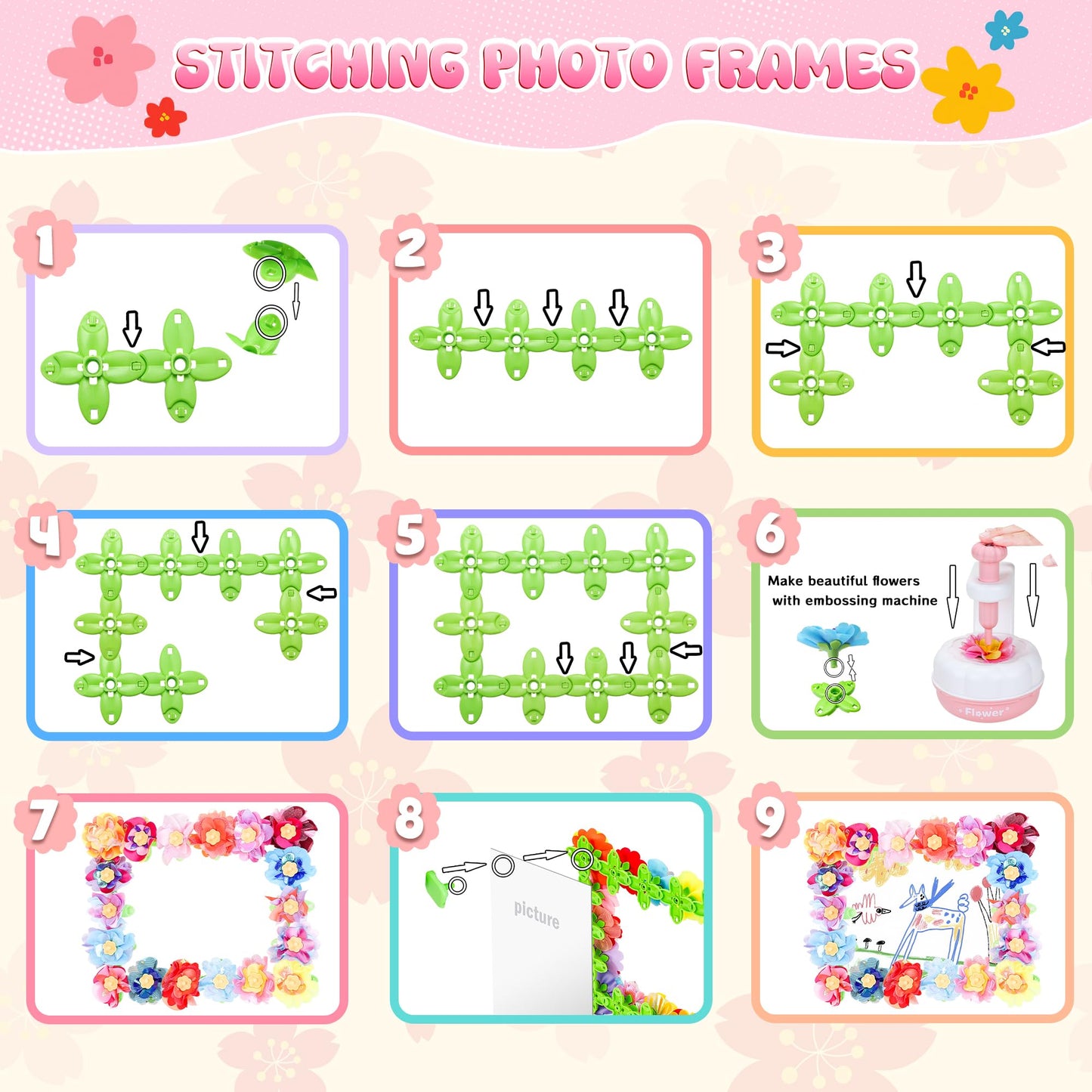GirlsHome 300+PCS Fabric Flower Bouquets Kit | DIY Flower Making & STEM Crafts for Kids