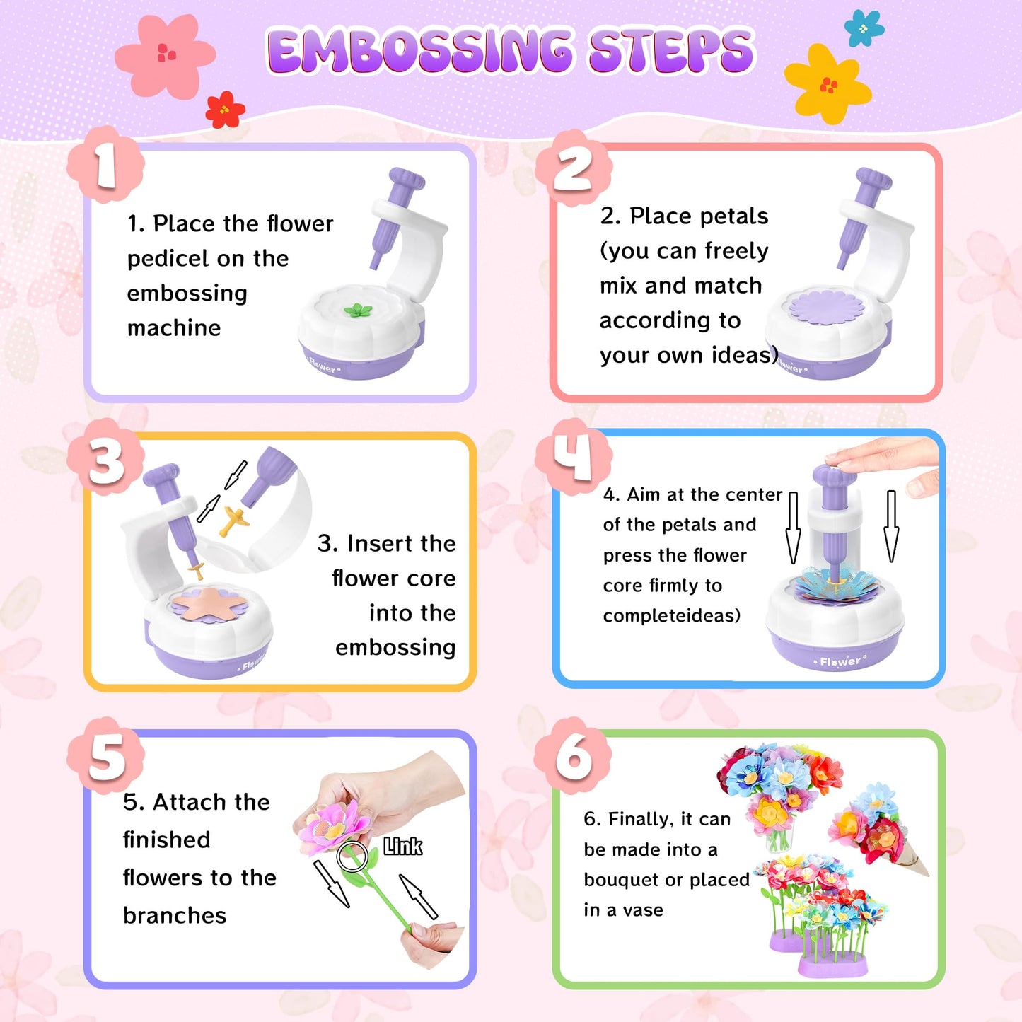 GirlsHome 300+ PCS Fabric Flower Bouquets Kit for Kids – DIY Flower Making, STEM Toy (Ages 3–8+)