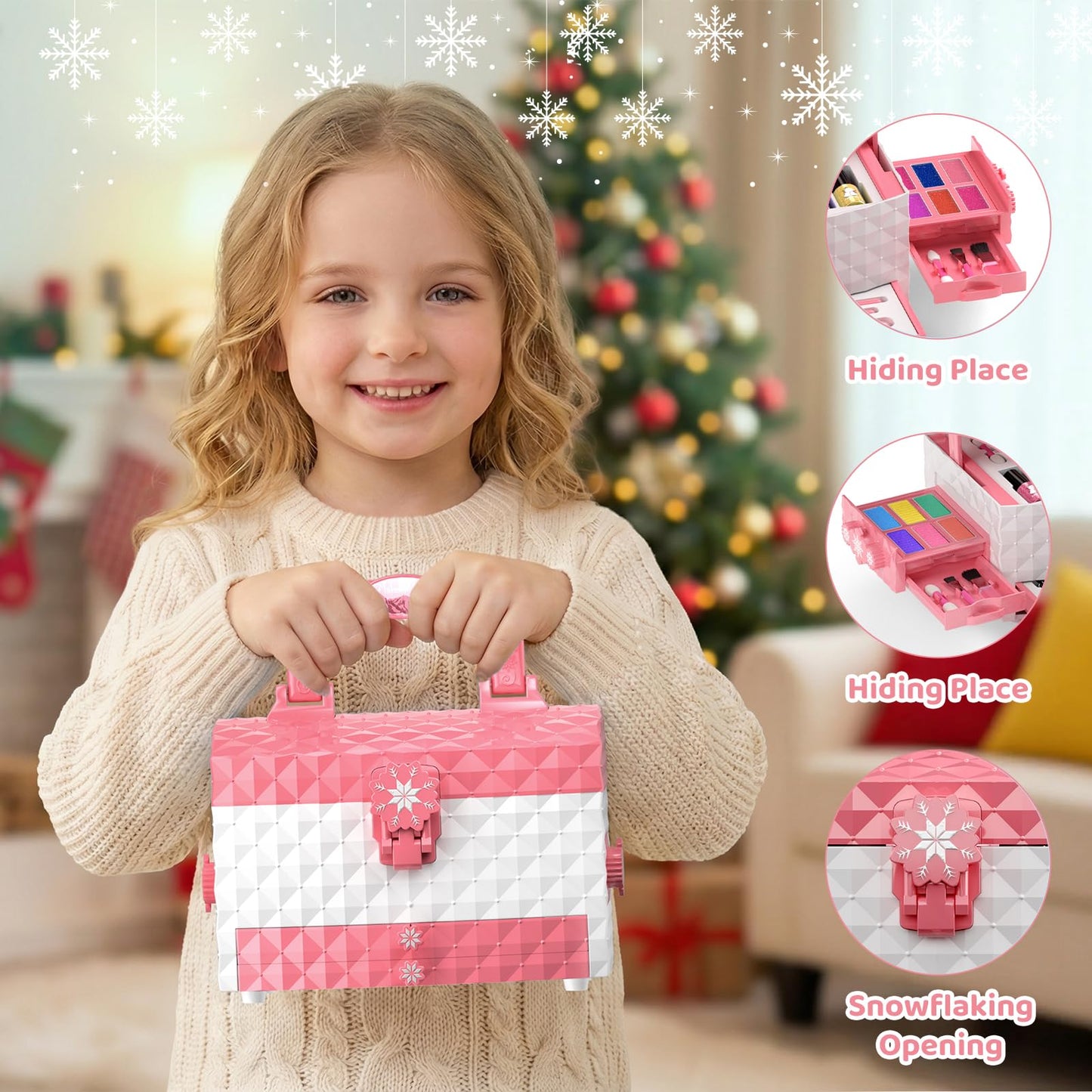 GirlsHome 56-Piece Kids Makeup Set – Washable, Non-Toxic, Frozen Pink