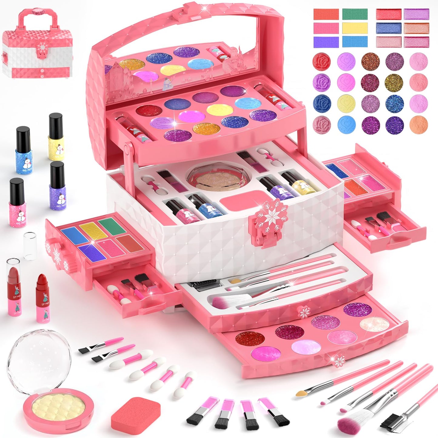 GirlsHome 56-Piece Kids Makeup Set – Washable, Non-Toxic, Frozen Pink