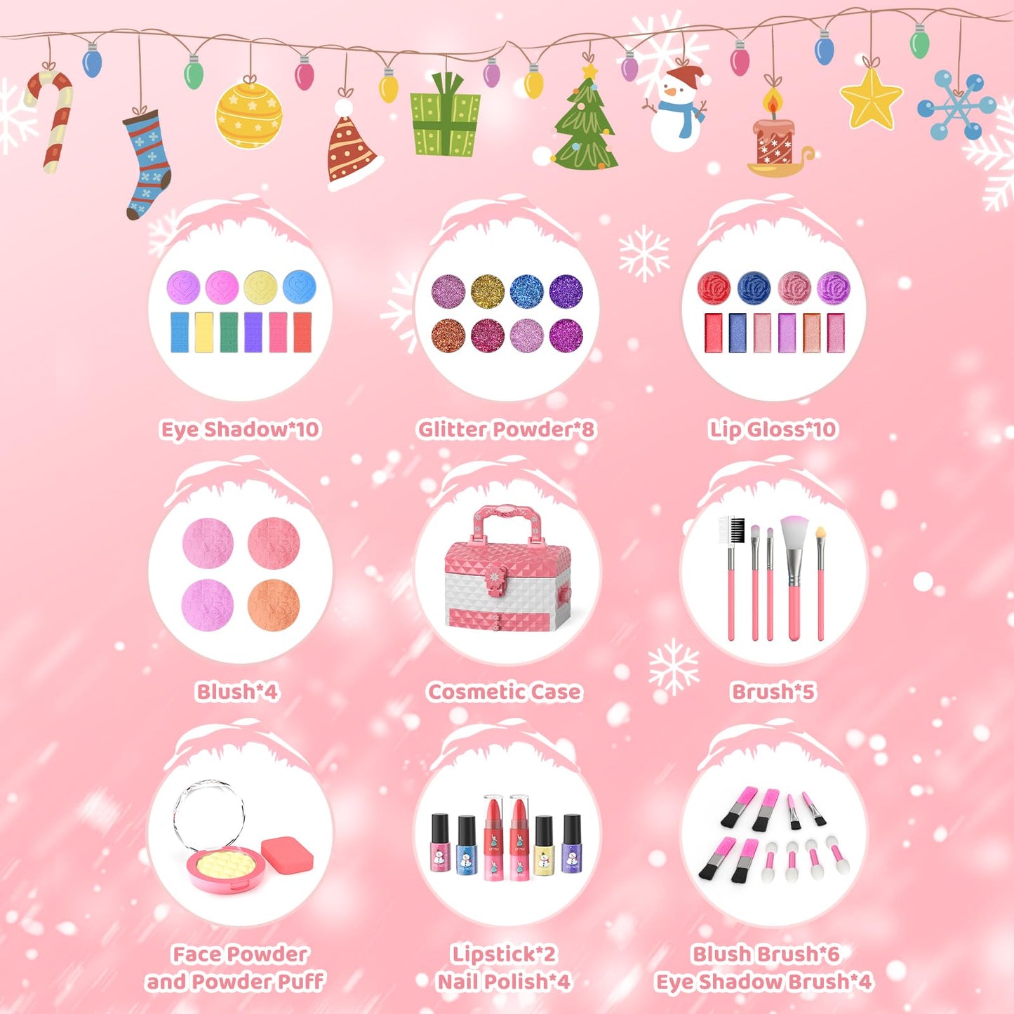 GirlsHome 56-Piece Kids Makeup Set – Washable, Non-Toxic, Frozen Pink