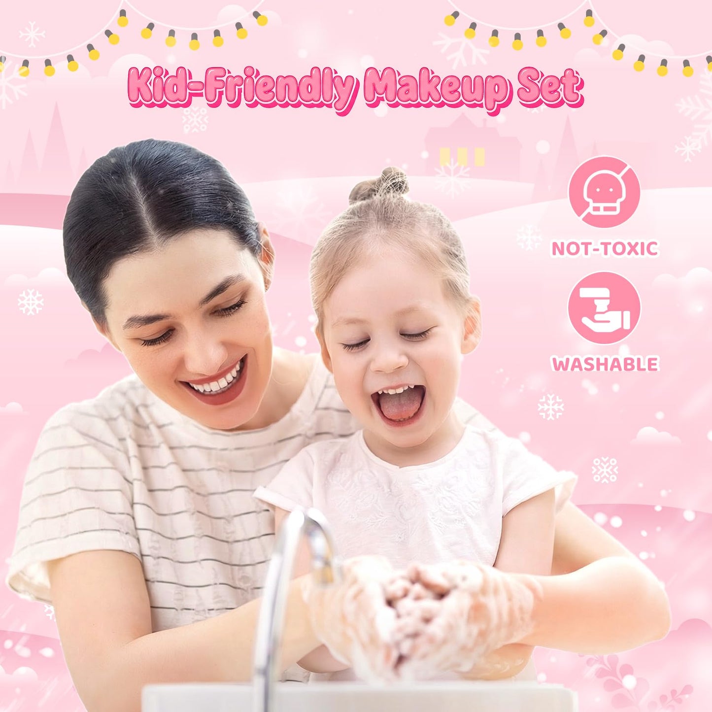 GirlsHome 56-Piece Kids Makeup Set – Washable, Non-Toxic, Frozen Pink