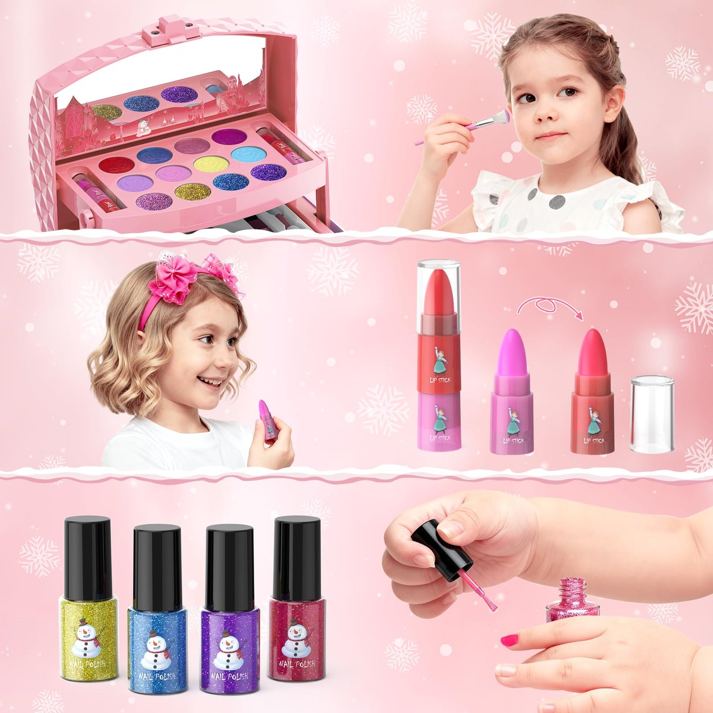 GirlsHome 56-Piece Kids Makeup Set – Washable, Non-Toxic, Frozen Pink