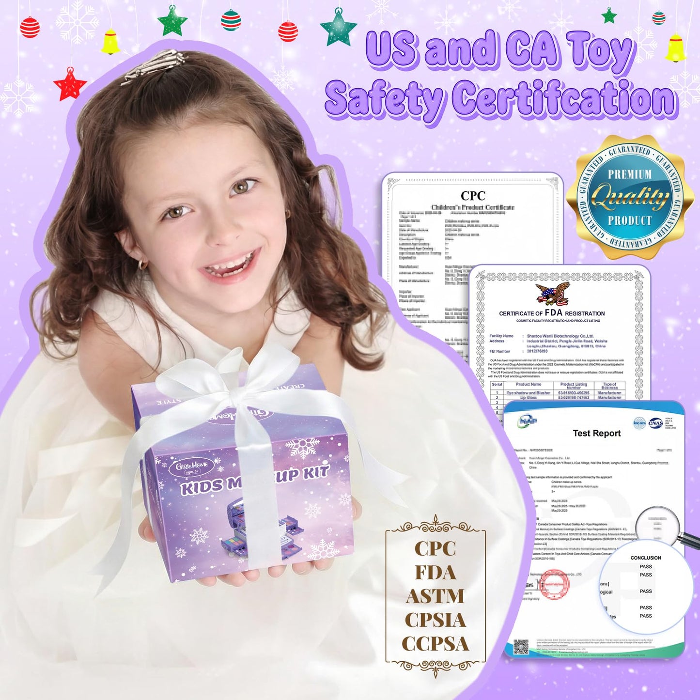 GirlsHome Kids Makeup Set – 56 Pcs Washable Real Cosmetics, Frozen Purple