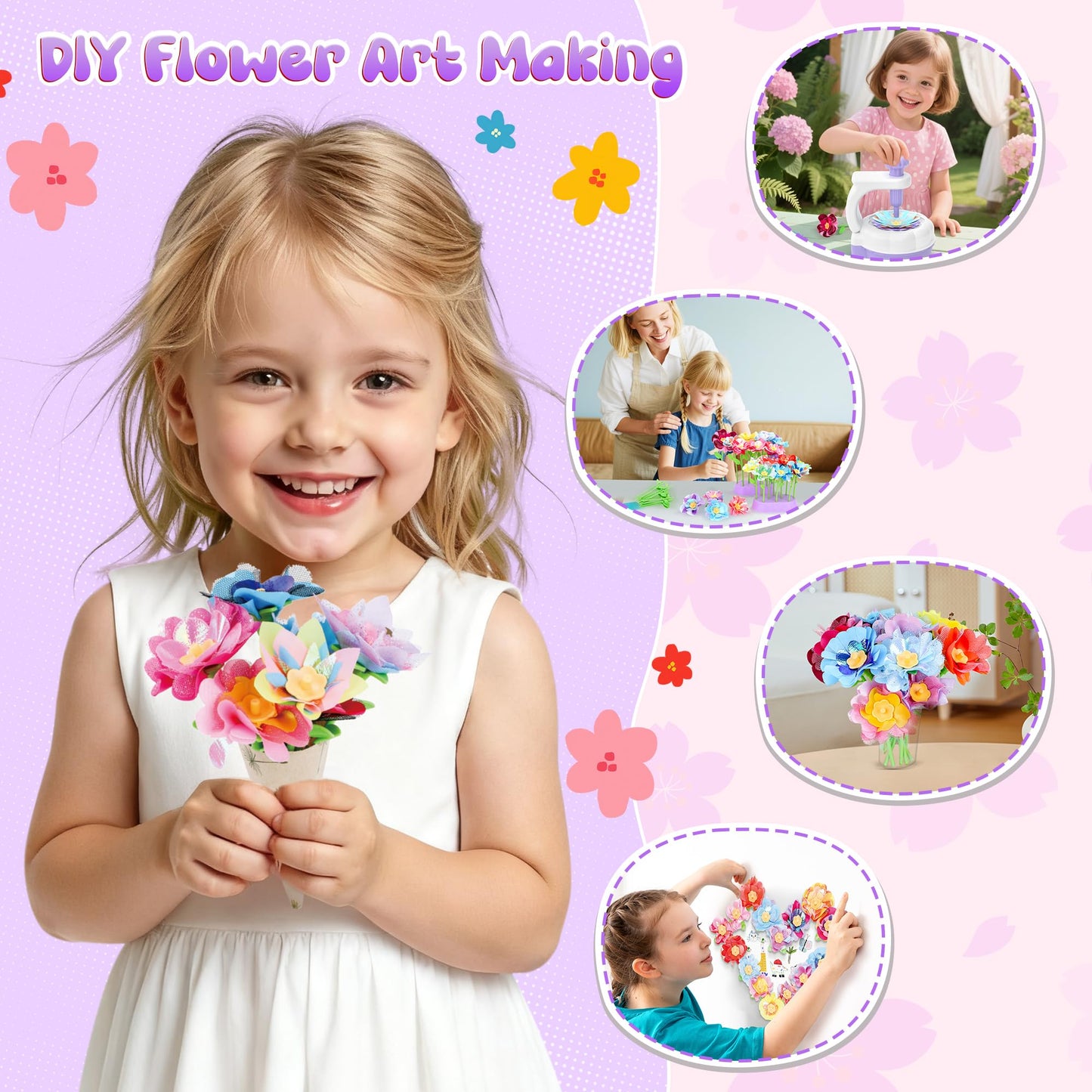 GirlsHome 300+ PCS Fabric Flower Bouquets Kit for Kids – DIY Flower Making, STEM Toy (Ages 3–8+)