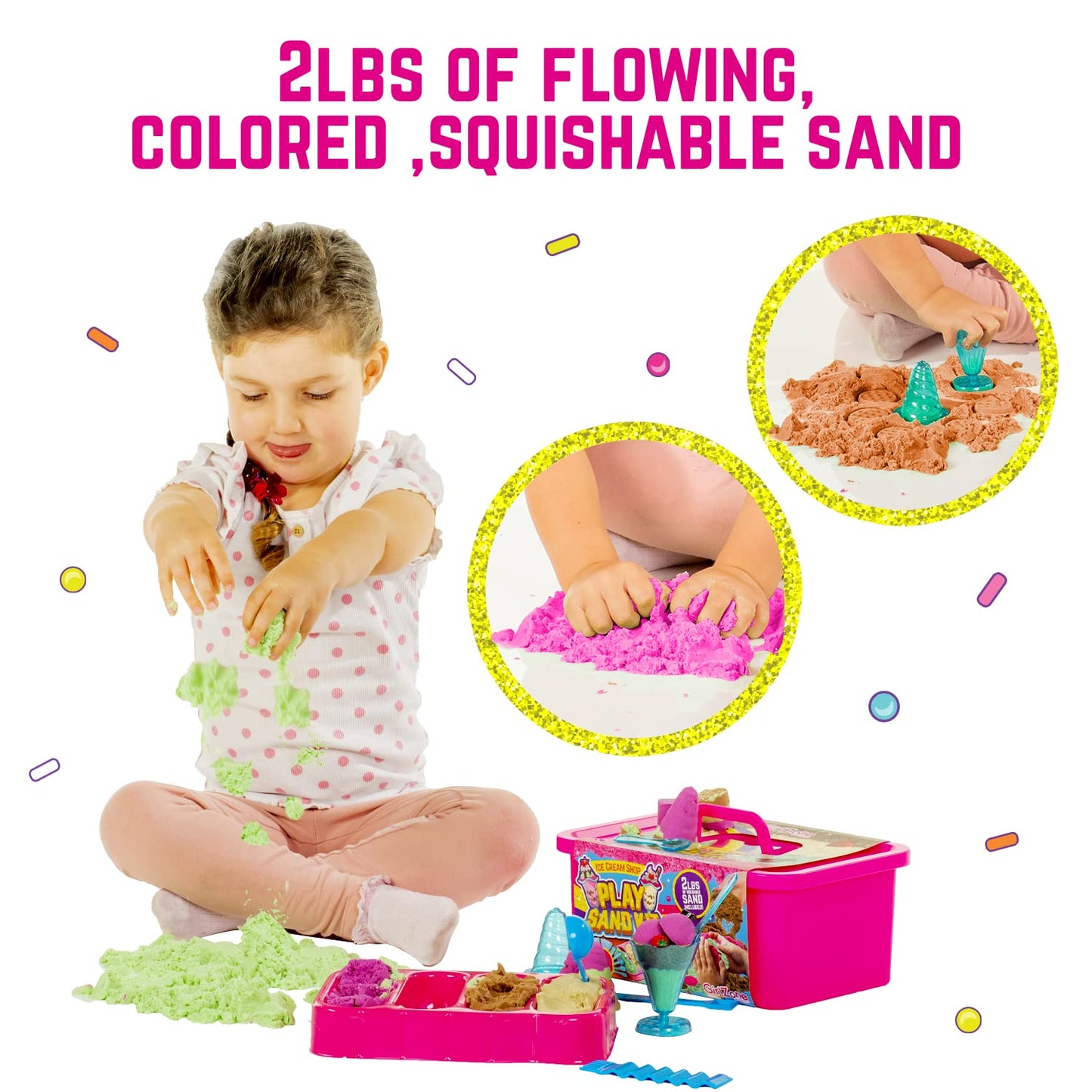 GirlZone Ice Cream Shop Play Sand Kit – 2 lb Magnetic Sand, 22 Pieces for Ages 7+