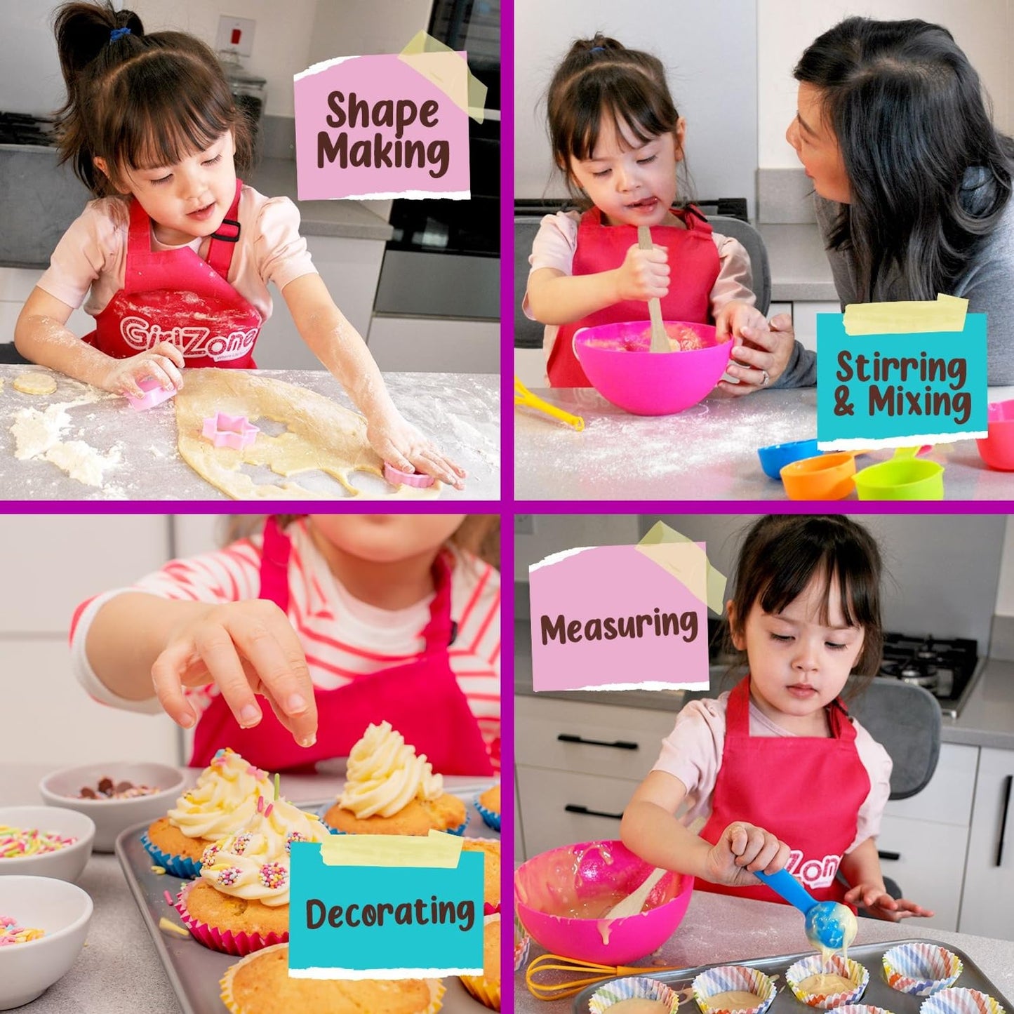 GirlZone Kids Baking Set for Girls - 40-Piece Multicolor Kit with Pink Apron, Cookie Cutters, Whisk & Recipe Book
