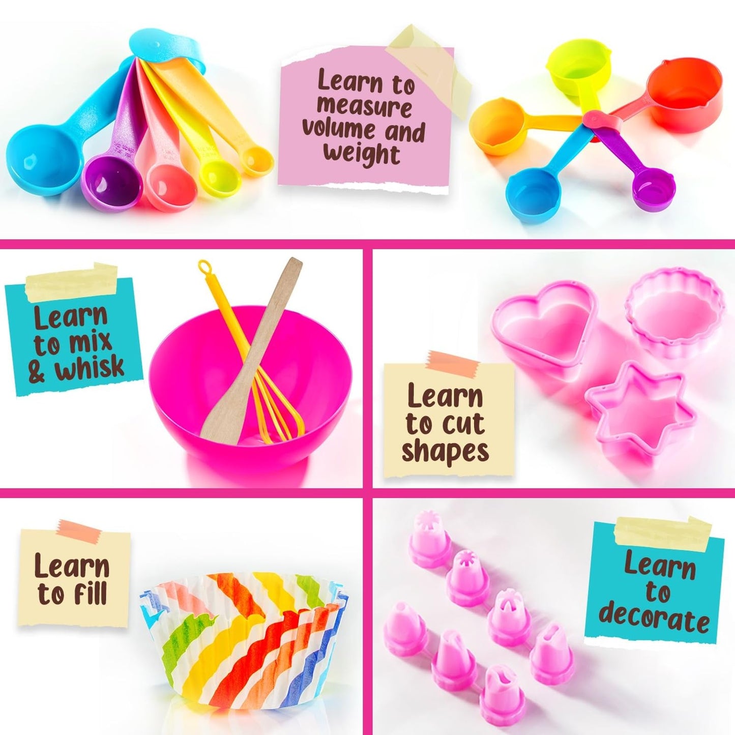 GirlZone Kids Baking Set for Girls - 40-Piece Multicolor Kit with Pink Apron, Cookie Cutters, Whisk & Recipe Book
