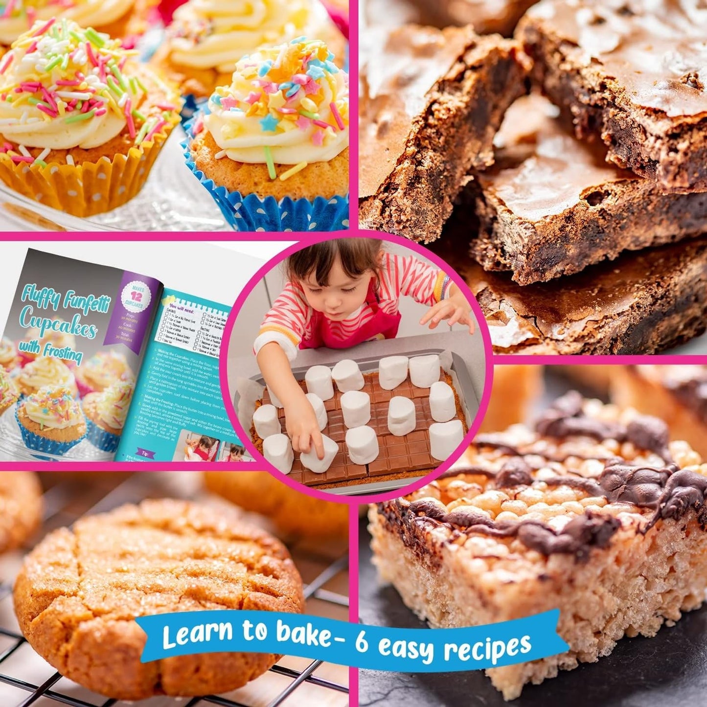 GirlZone Kids Baking Set for Girls - 40-Piece Multicolor Kit with Pink Apron, Cookie Cutters, Whisk & Recipe Book