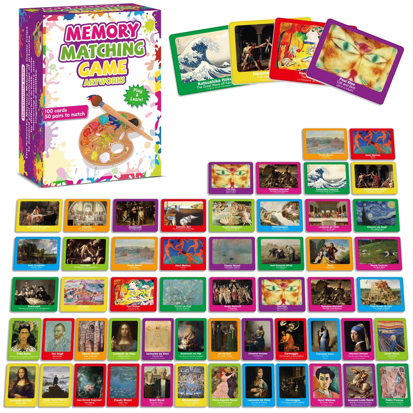 gisgfim 50 Pairs Memory Matching Game – Famous Paintings for Adults | Educational Art Card Set