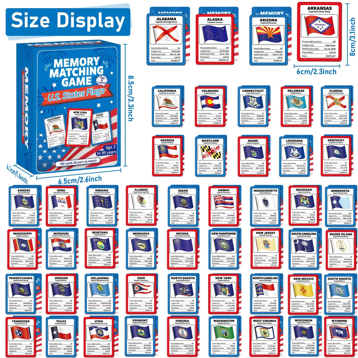gisgfim – Flags of the United States Memory Game: 50 State Flags & Geography Learning Cards