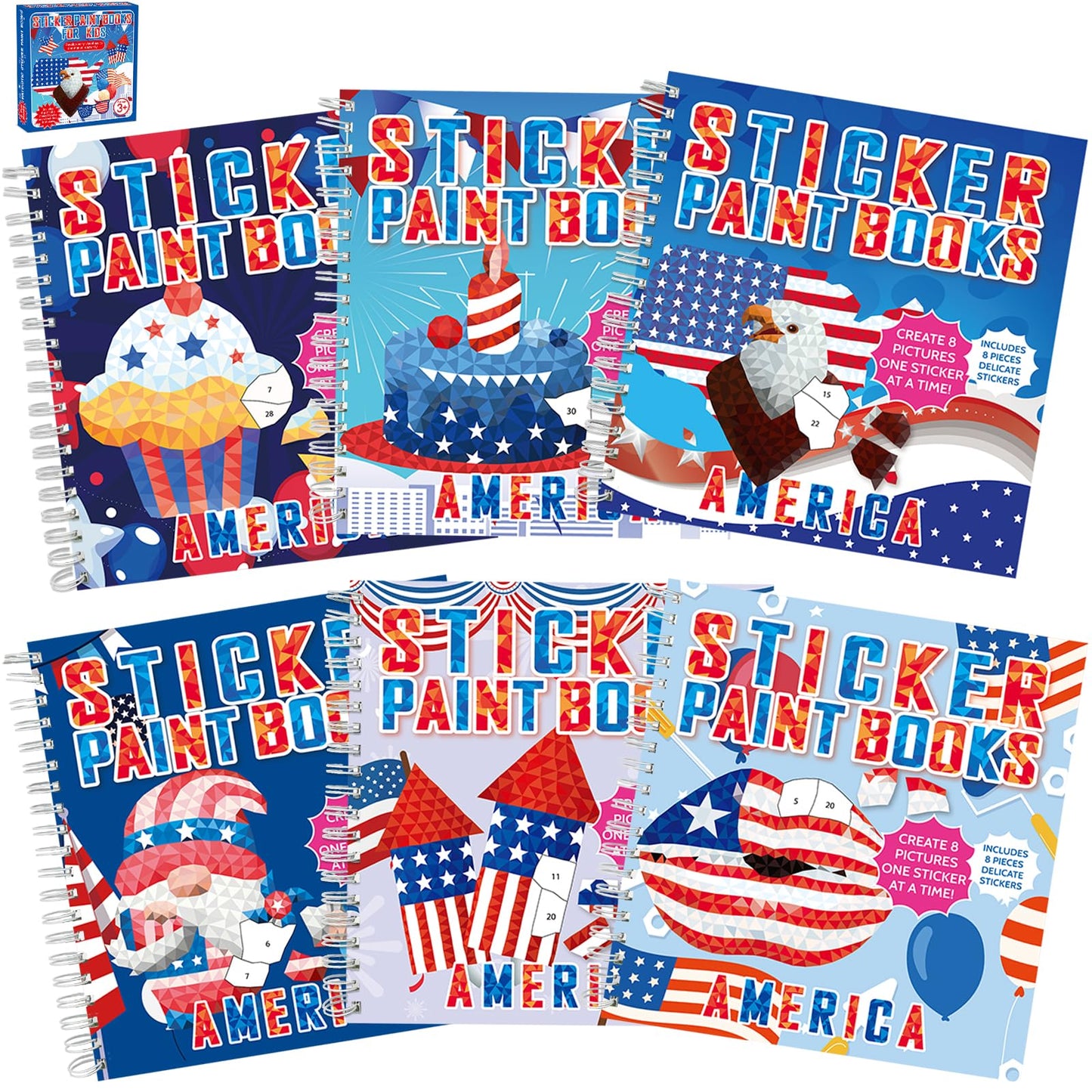 gisgfim 6pcs patriotic sticker books – sticker by number, 48 pictures for kids 4-8 | 4th of July & Memorial Day