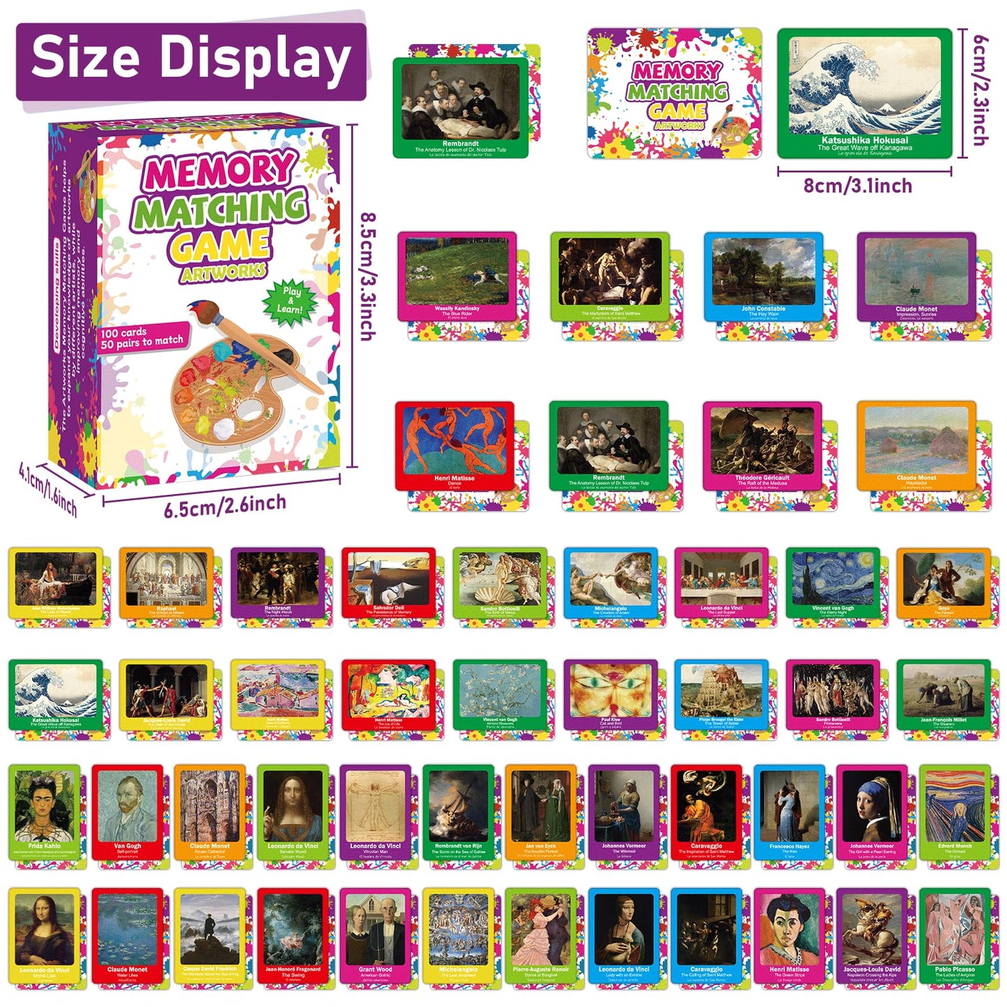 gisgfim 50 Pairs Memory Matching Game – Famous Paintings for Adults | Educational Art Card Set