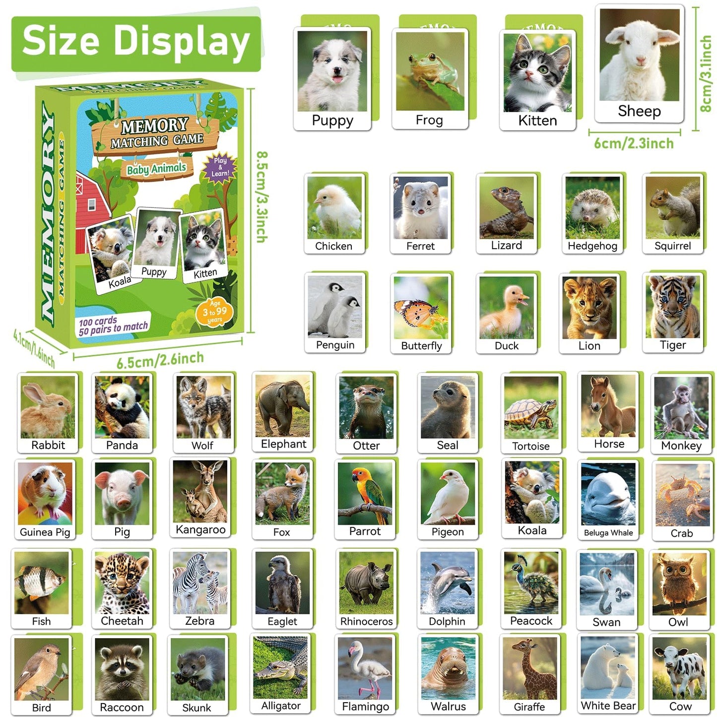 gisgfim 50 Pairs Baby Animal Memory Matching Game – Educational Card Set for Kids & Family