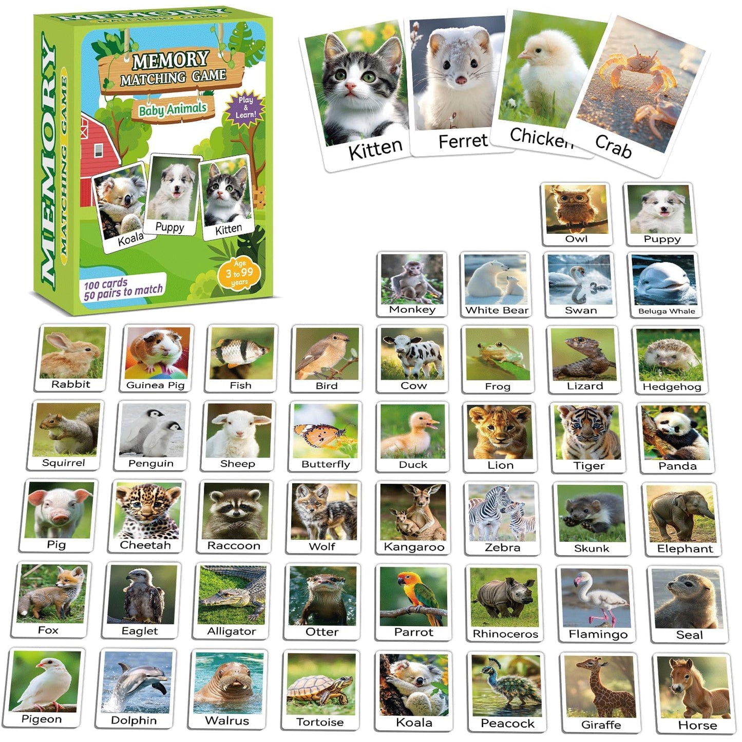 gisgfim 50 Pairs Baby Animal Memory Matching Game – Educational Card Set for Kids & Family