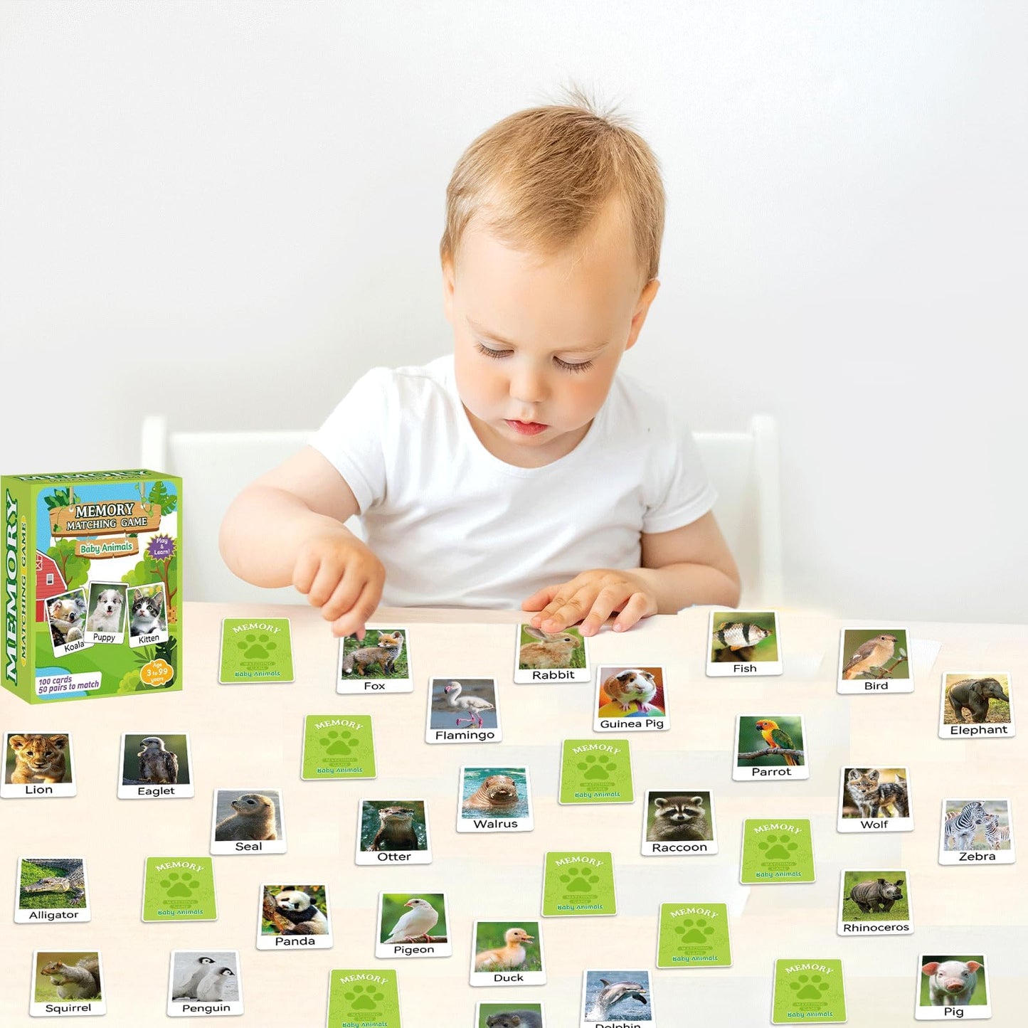 gisgfim 50 Pairs Baby Animal Memory Matching Game – Educational Card Set for Kids & Family