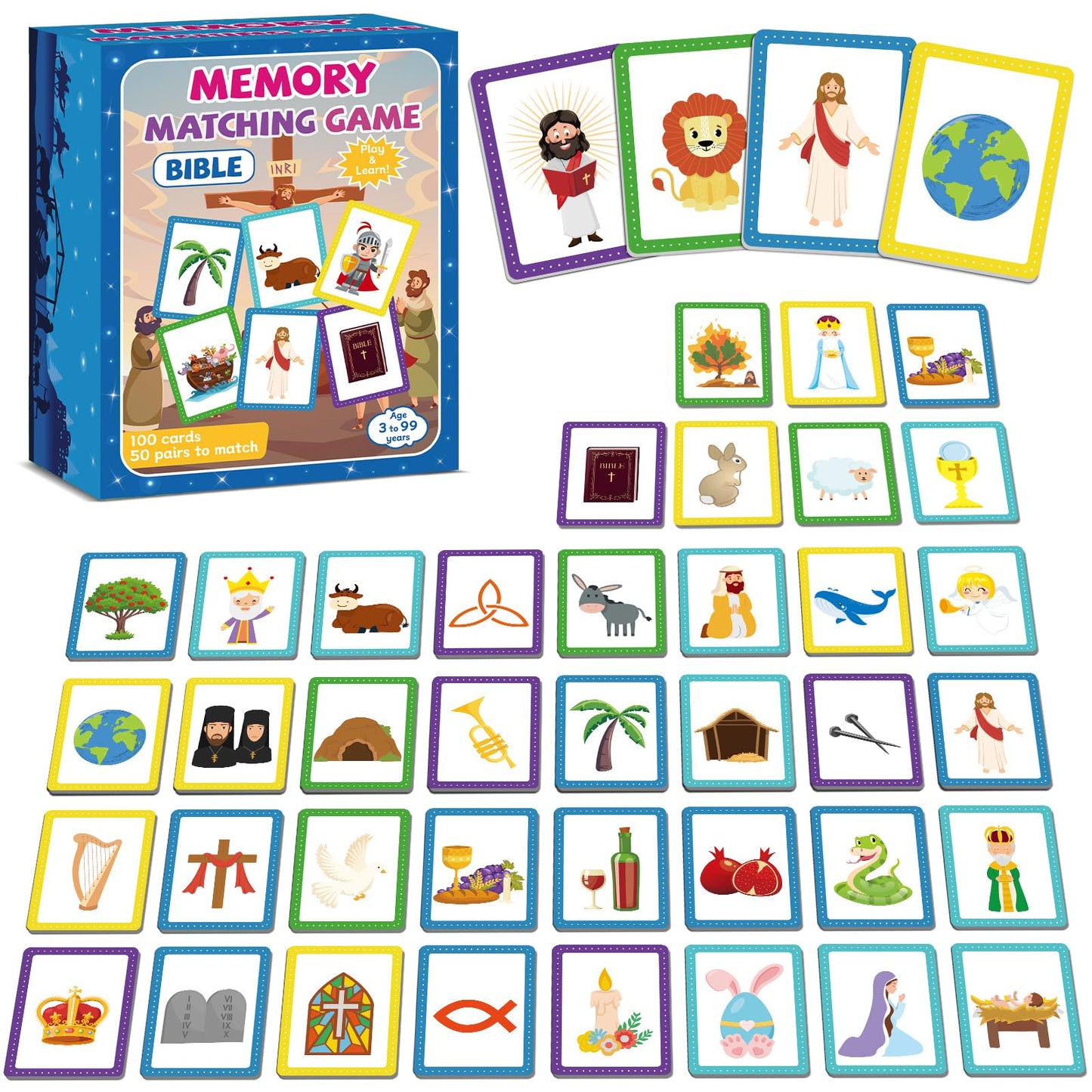 gisgfim 50 Pairs Bible Memory Matching Game – Educational Christian Card Set for Kids