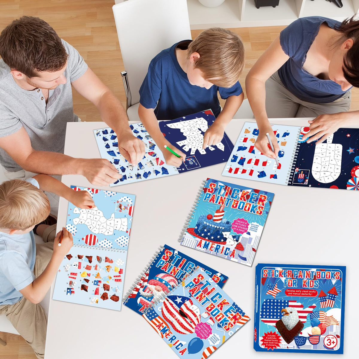 gisgfim 6pcs patriotic sticker books – sticker by number, 48 pictures for kids 4-8 | 4th of July & Memorial Day